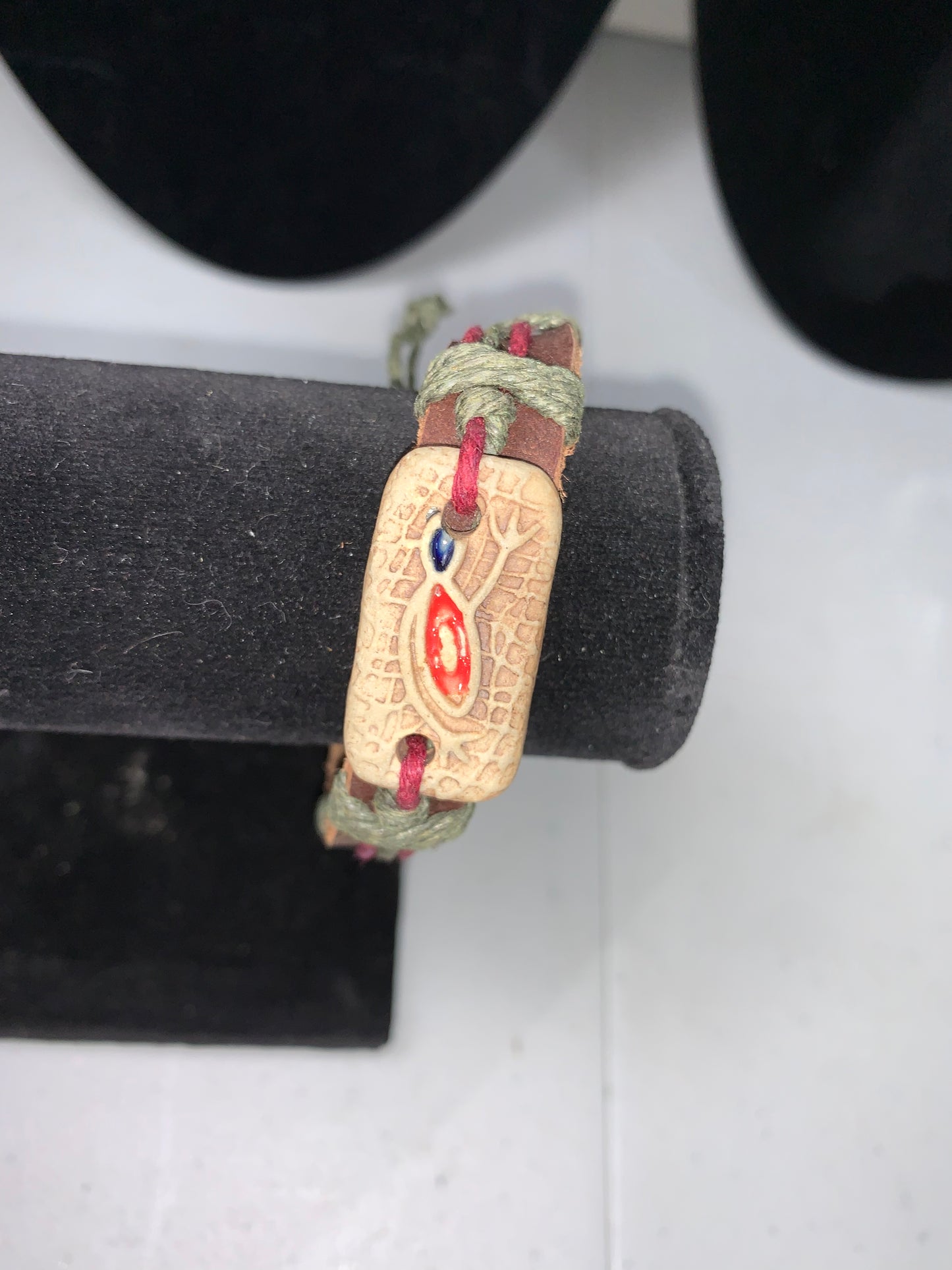 12" Long Leather Bracelet with Frog focal bead