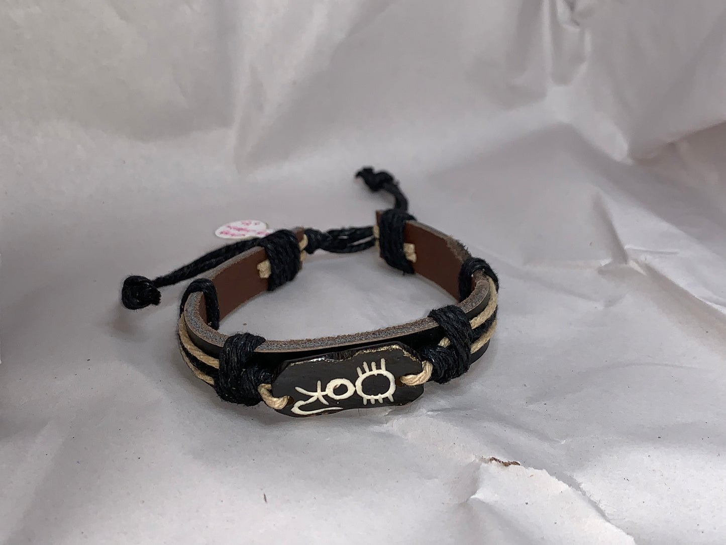 12" Long Leather Bracelet with a Cat design