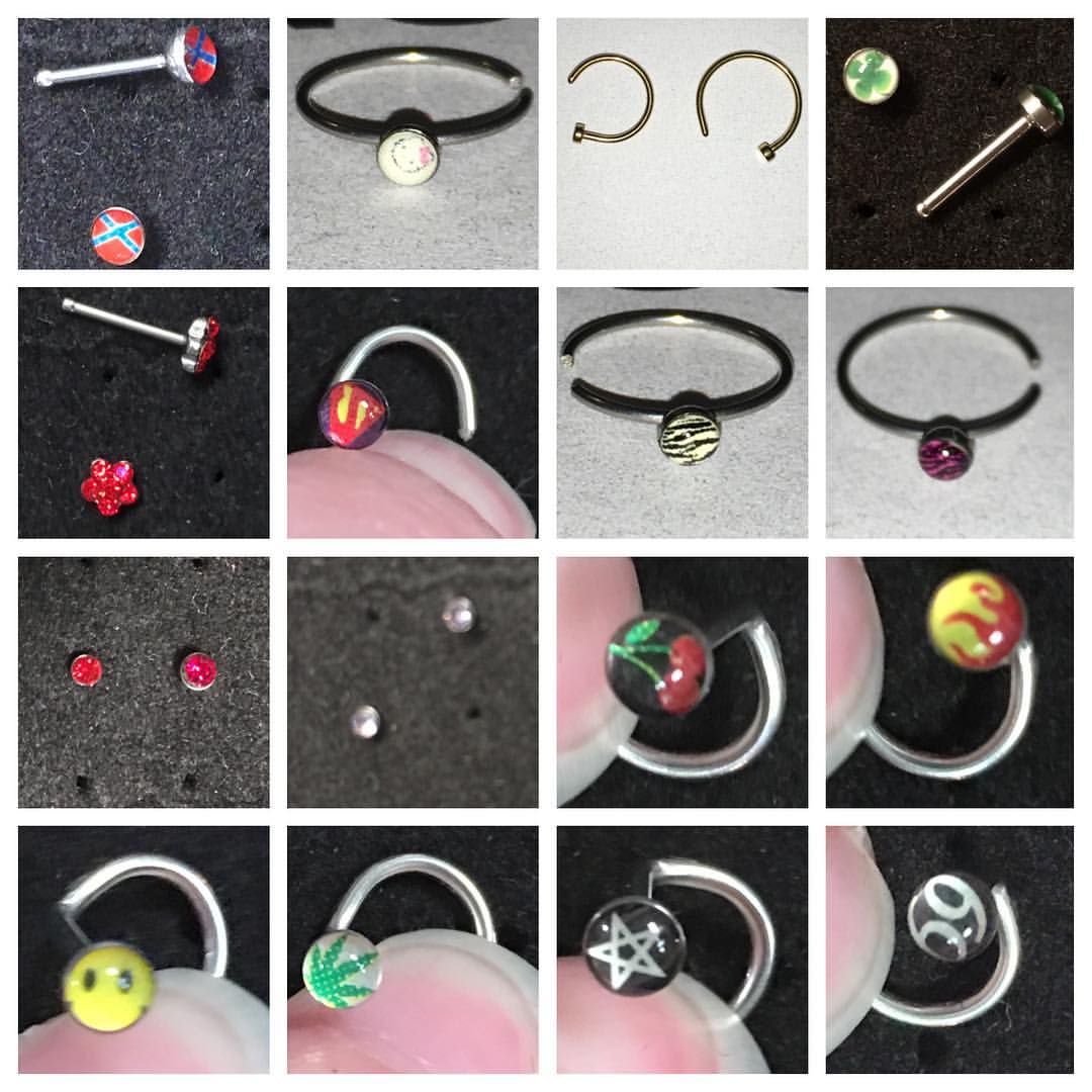 Black with Red and Green Cherries Gauge C-shaped Nose Ring