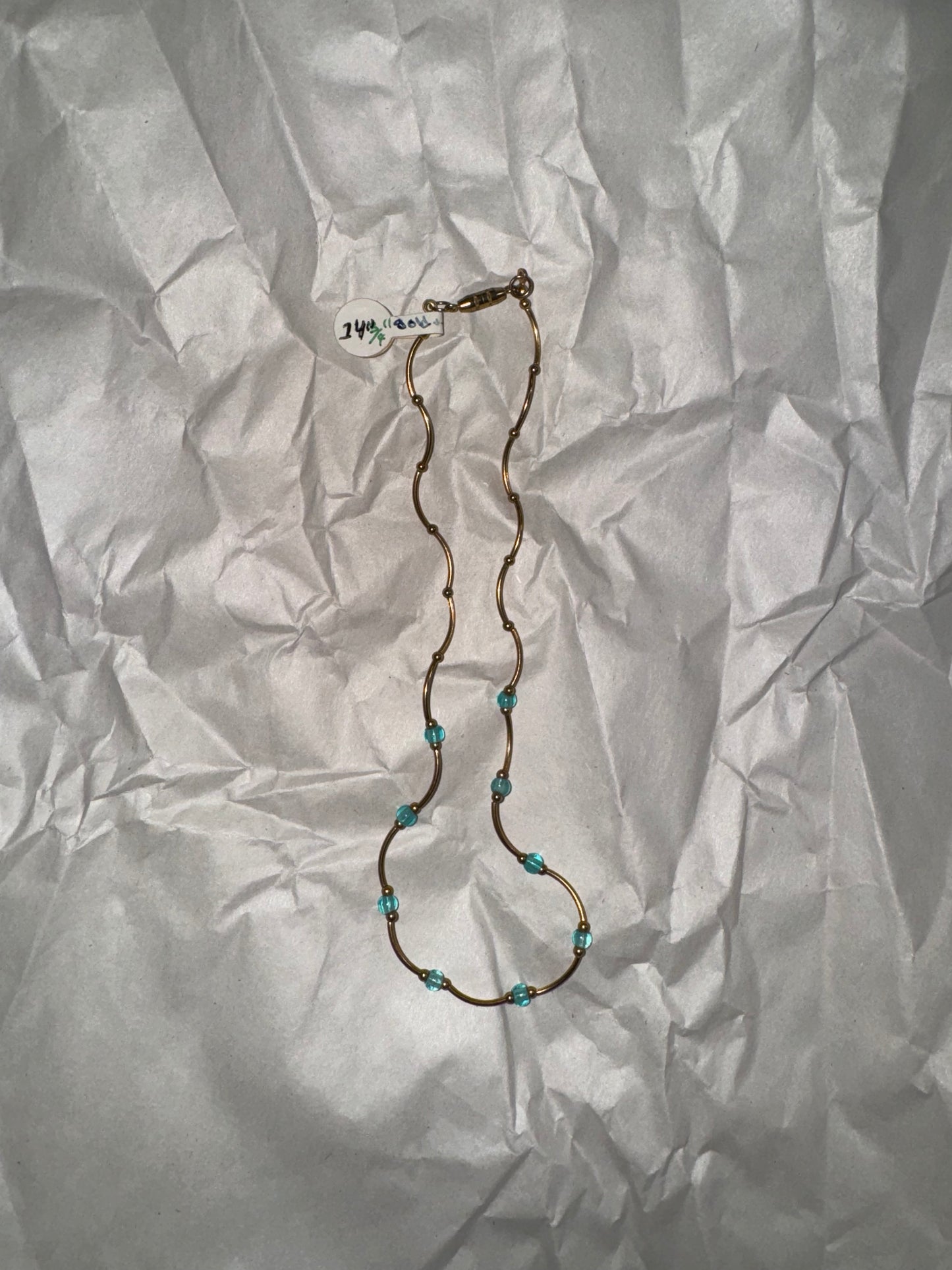 14 3/4" Blue Aquamarine And Gold Necklace