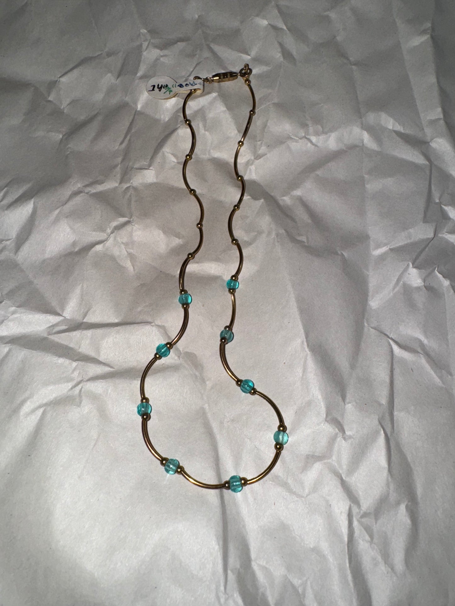 14 3/4" Blue Aquamarine And Gold Necklace