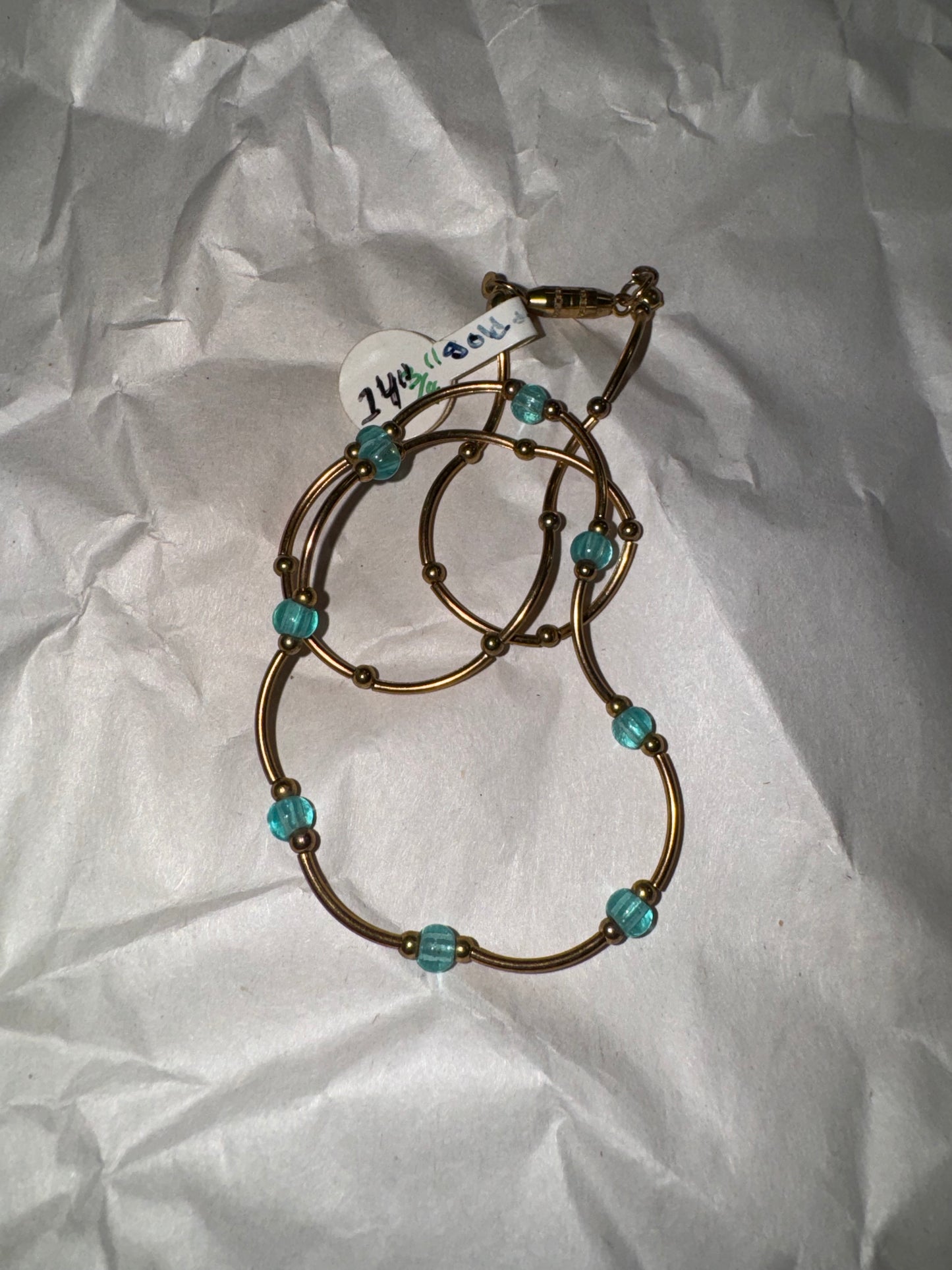 14 3/4" Blue Aquamarine And Gold Necklace