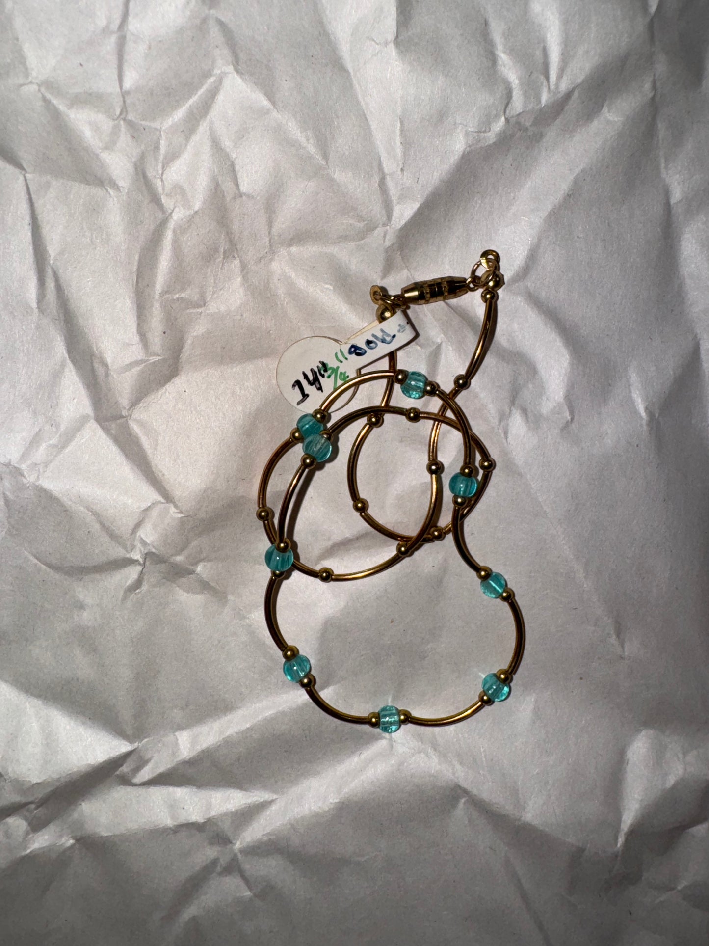 14 3/4" Blue Aquamarine And Gold Necklace