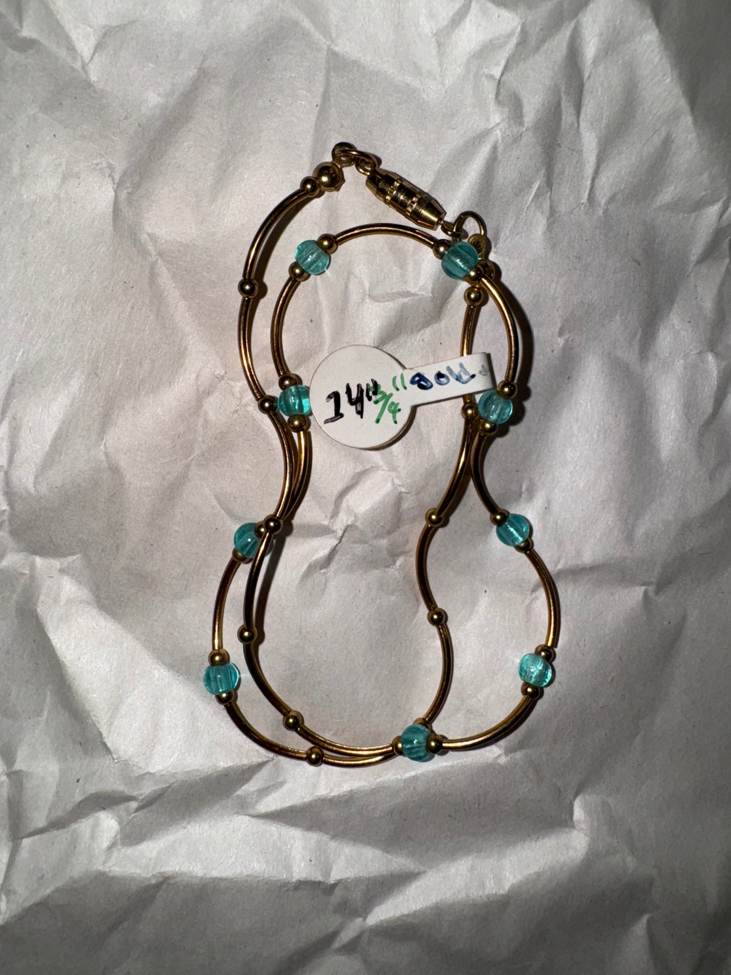 14 3/4" Blue Aquamarine And Gold Necklace