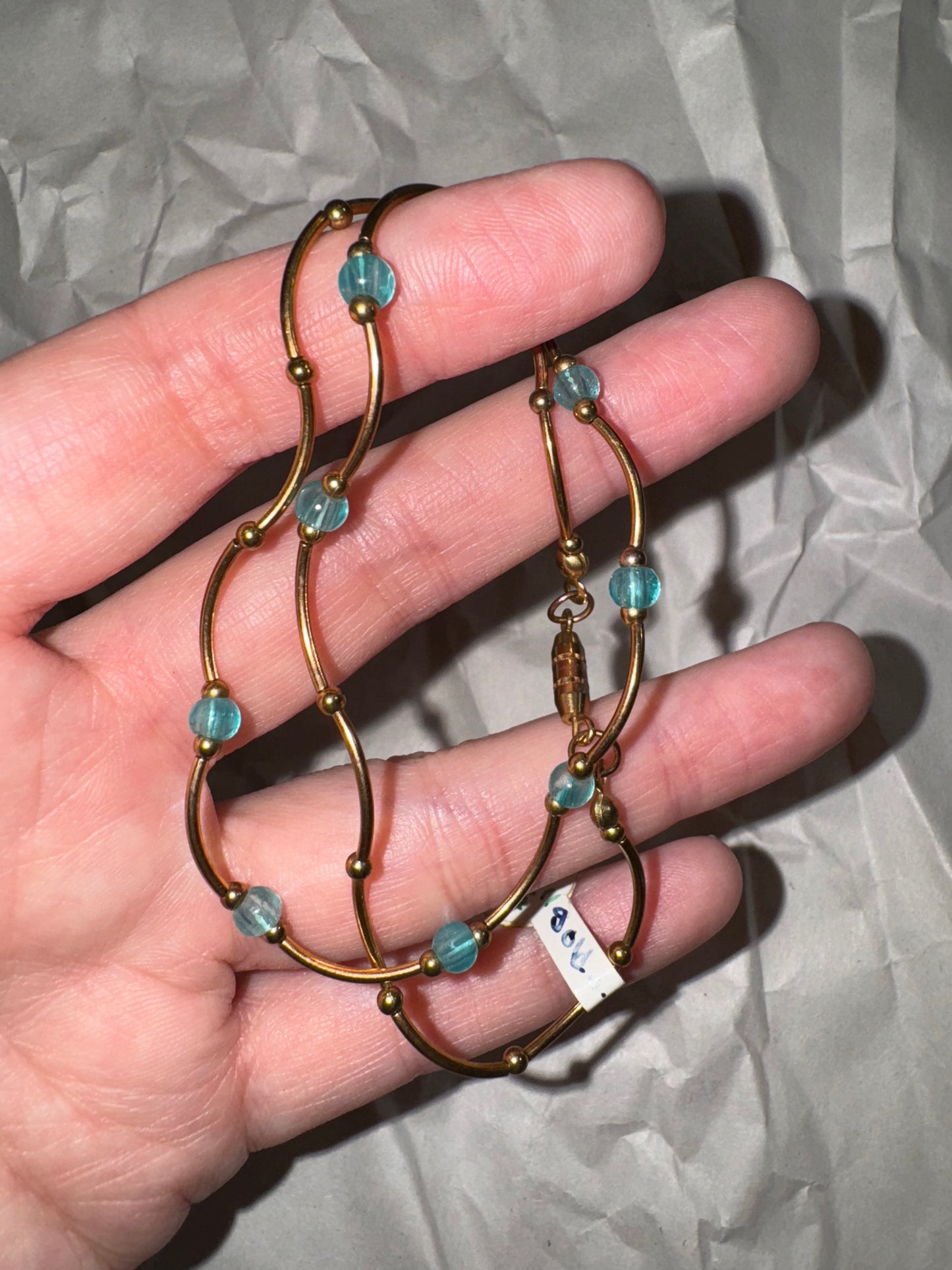 14 3/4" Blue Aquamarine And Gold Necklace