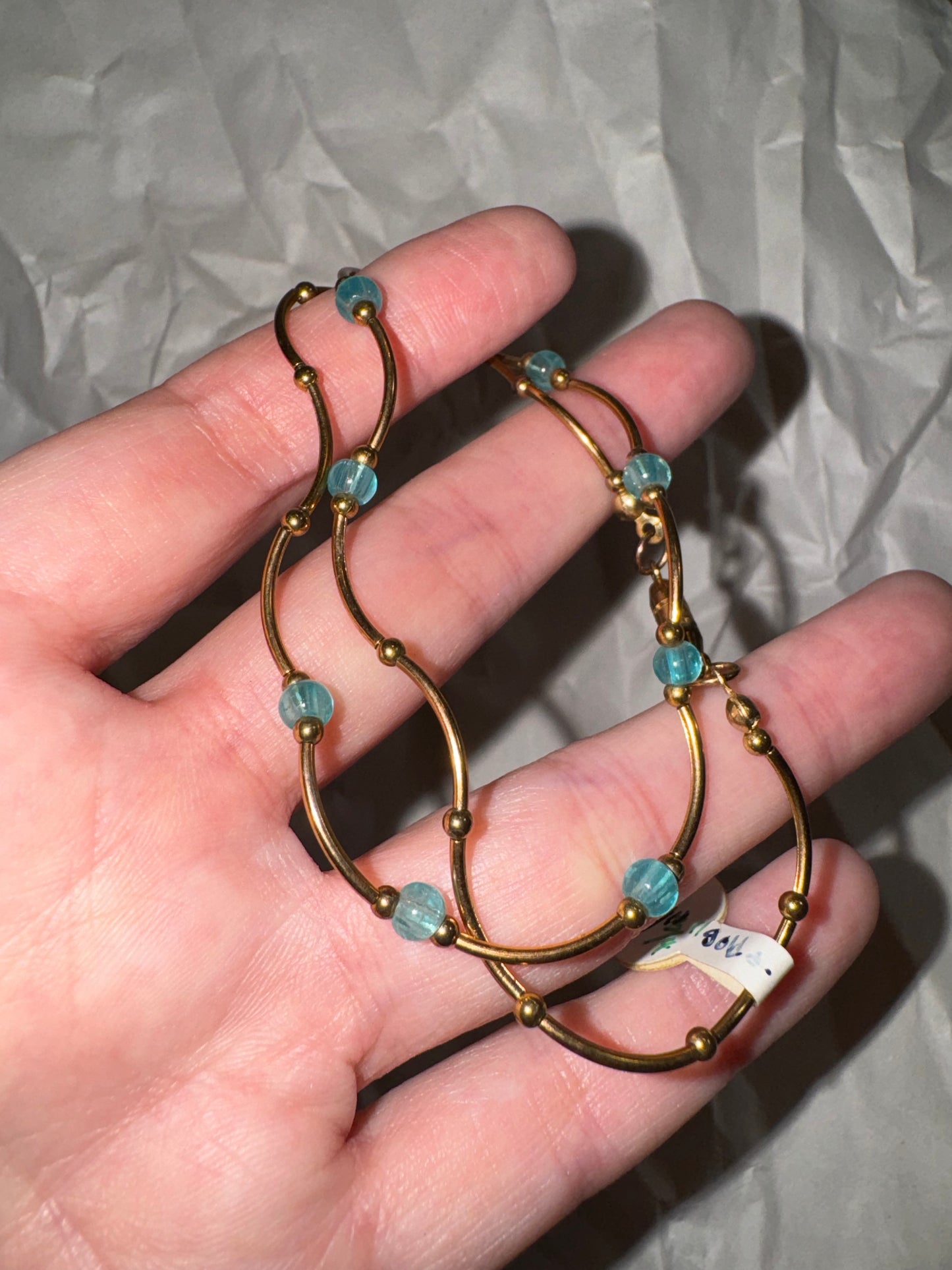 14 3/4" Blue Aquamarine And Gold Necklace
