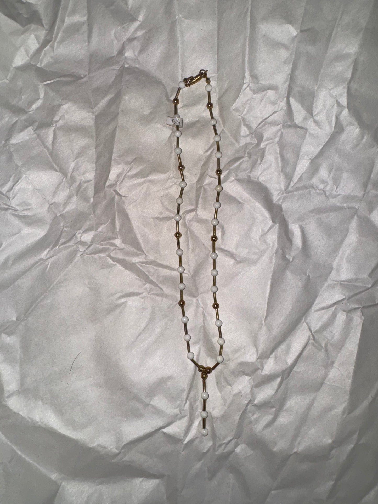 15 3/4" Long White And Gold Beaded Necklace