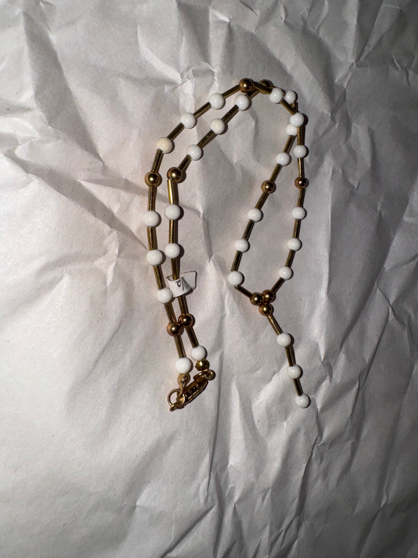 15 3/4" Long White And Gold Beaded Necklace