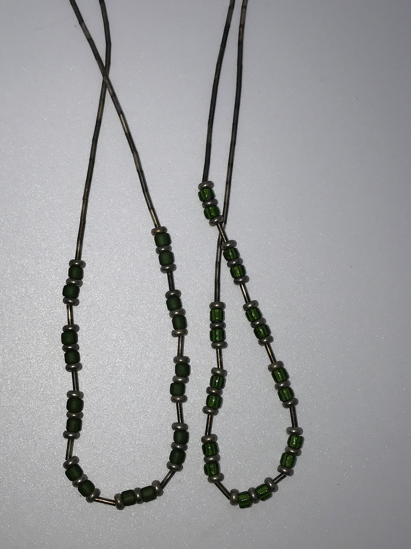15" Green And Silver Seed Bead Necklace