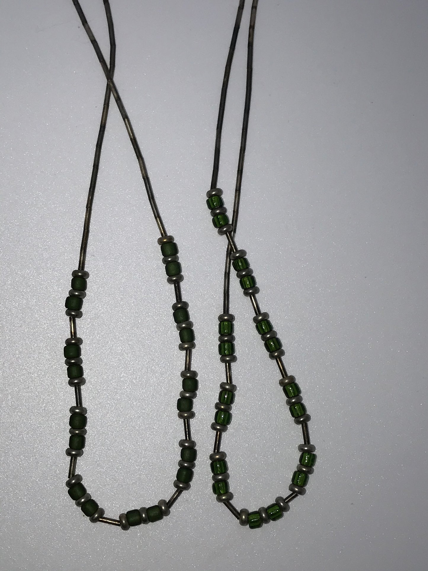 15" Matte Green And Silver Seed Bead Necklace