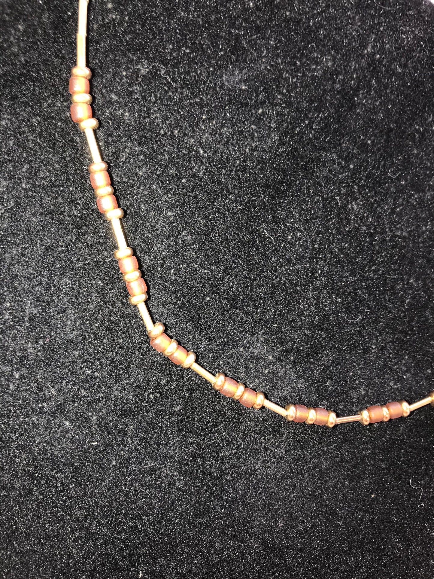 15" Golden Tube Seed Beads And Gold Beaded Necklace