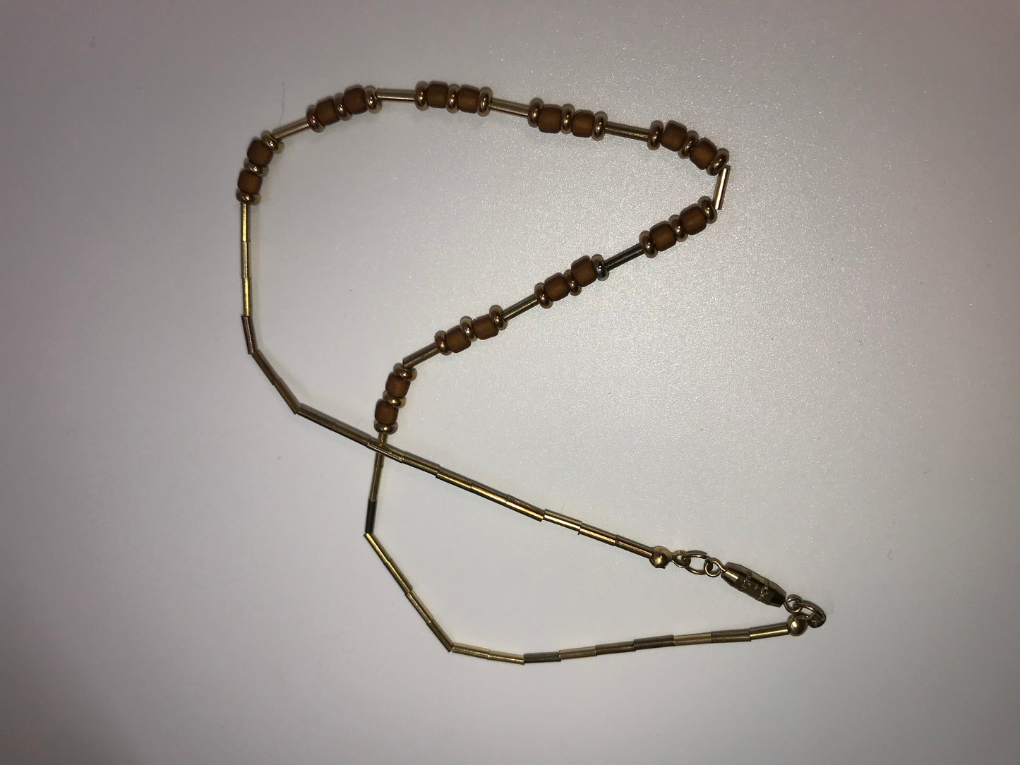 15" Golden Tube Seed Beads And Gold Beaded Necklace