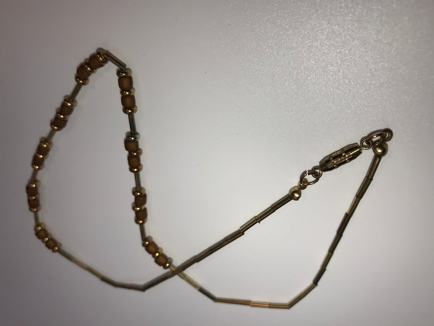 15" Golden Tube Seed Beads And Gold Beaded Necklace