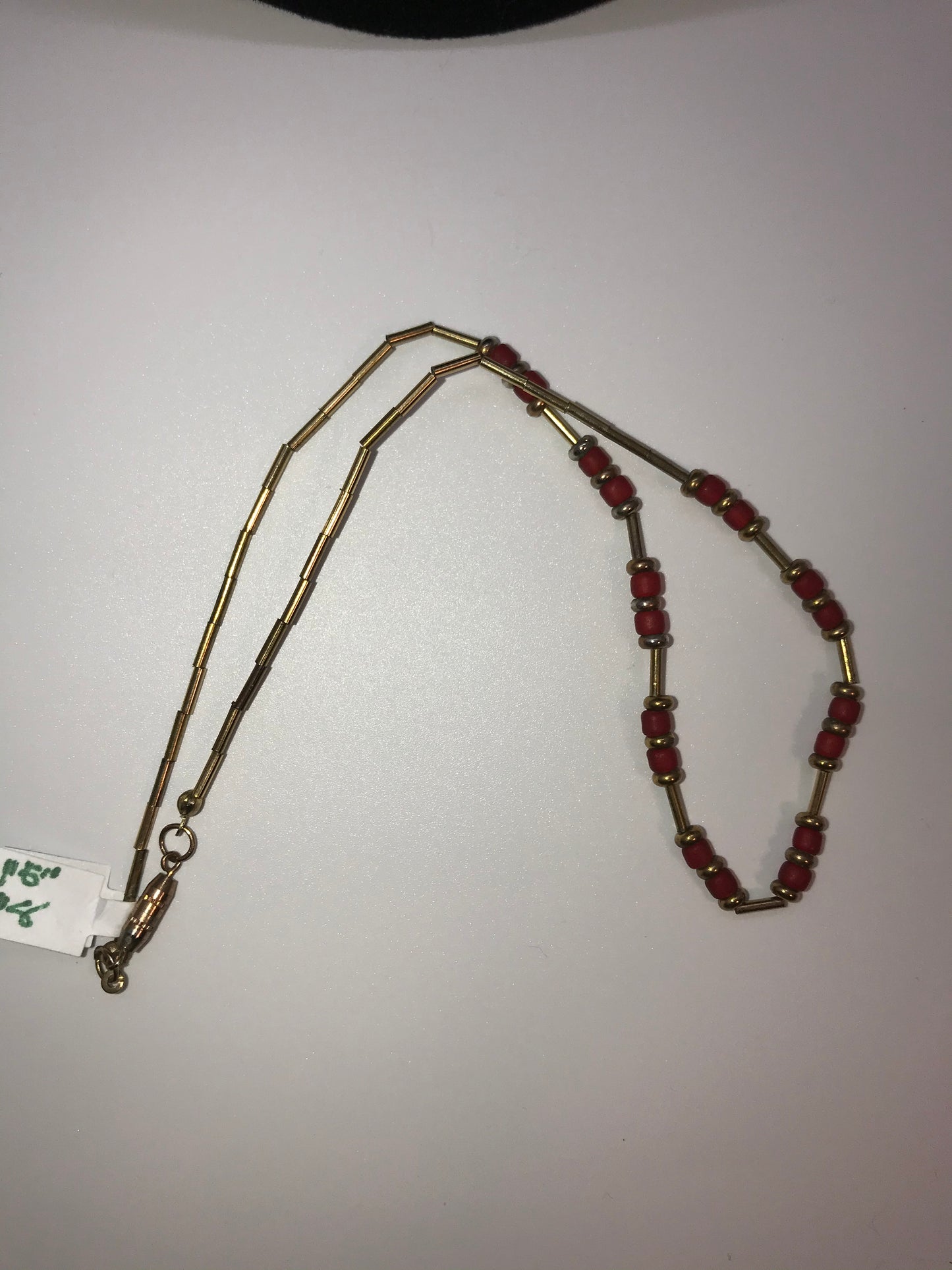 15" Matte Orange Red and Gold Beaded Necklace