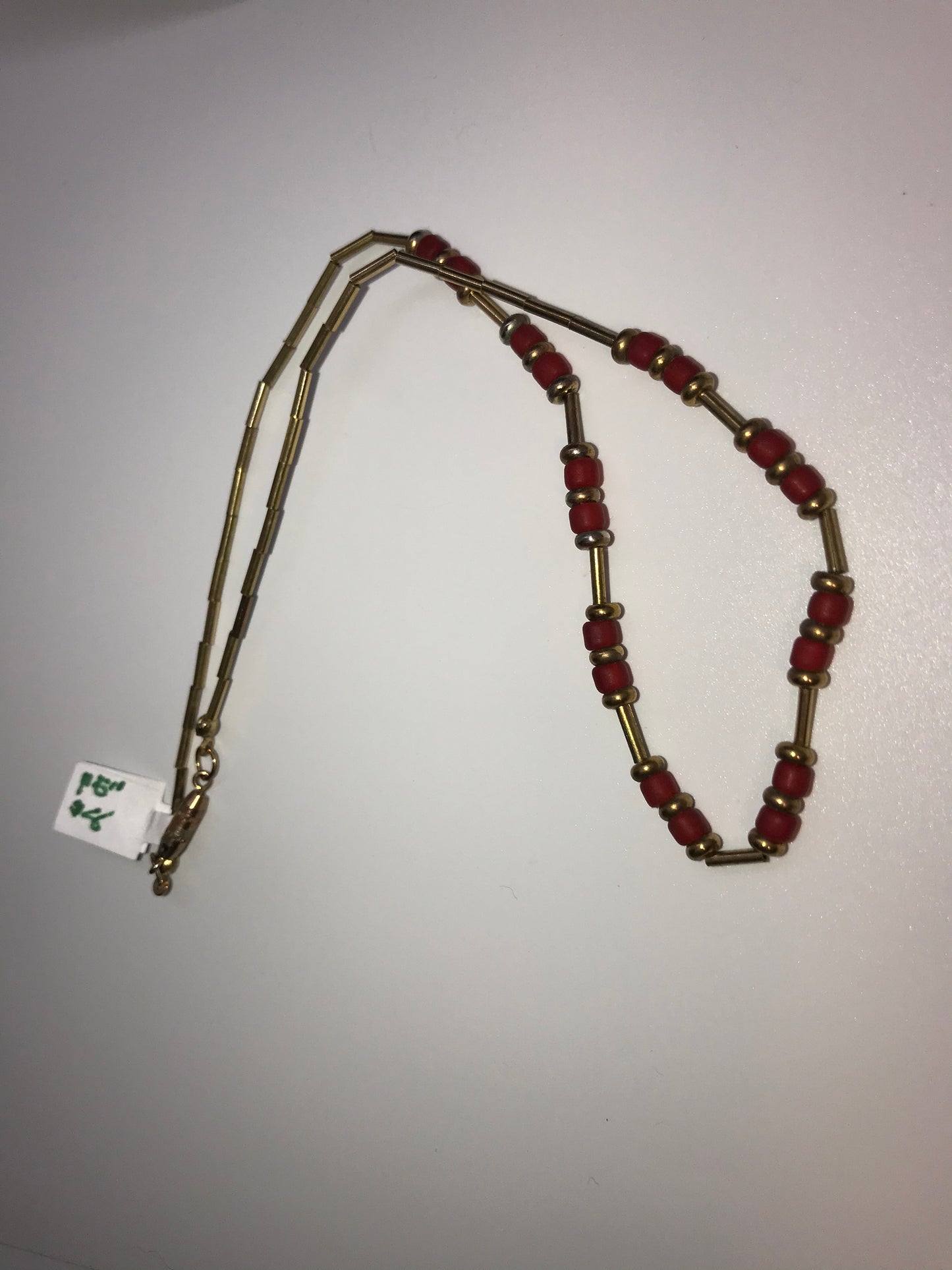 15" Matte Orange Red and Gold Beaded Necklace