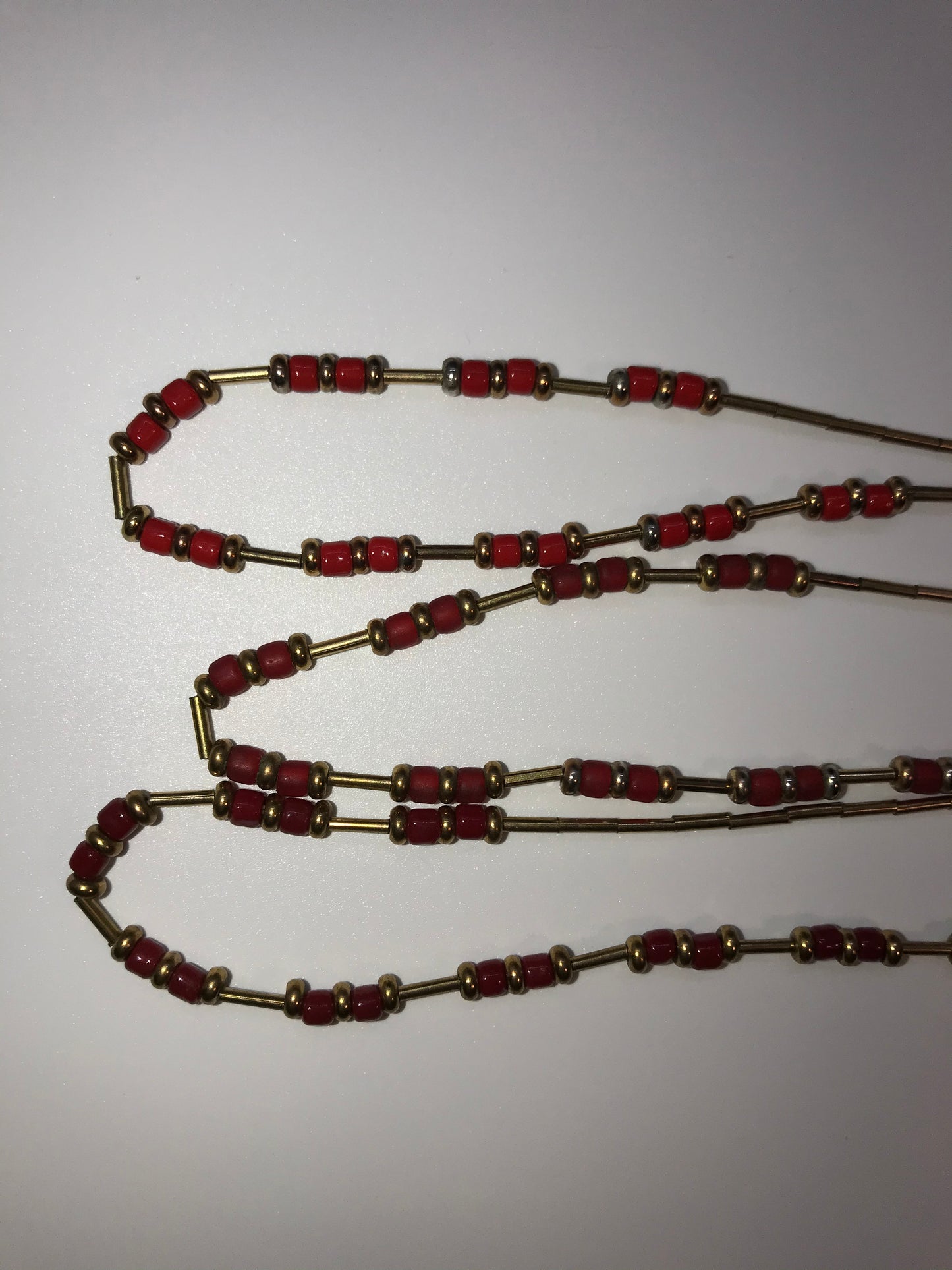 15" Matte Orange Red and Gold Beaded Necklace