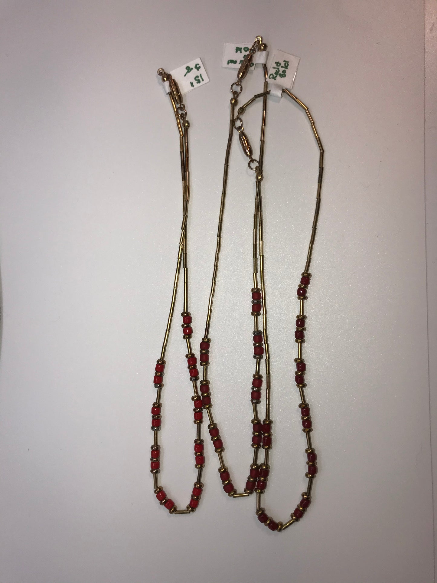 15" Matte Orange Red and Gold Beaded Necklace
