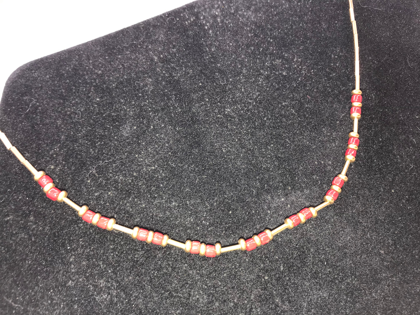 15" Shiny Orange Red and Gold Beaded Necklace