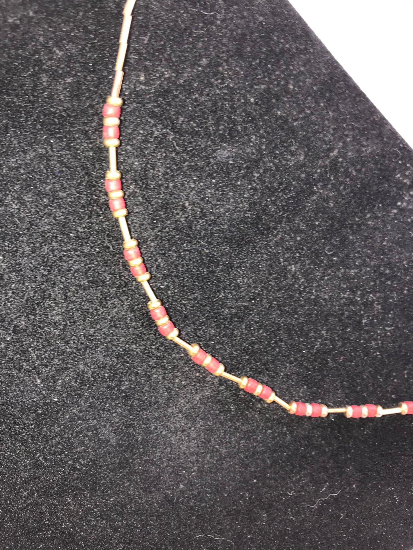 15" Shiny Orange Red and Gold Beaded Necklace