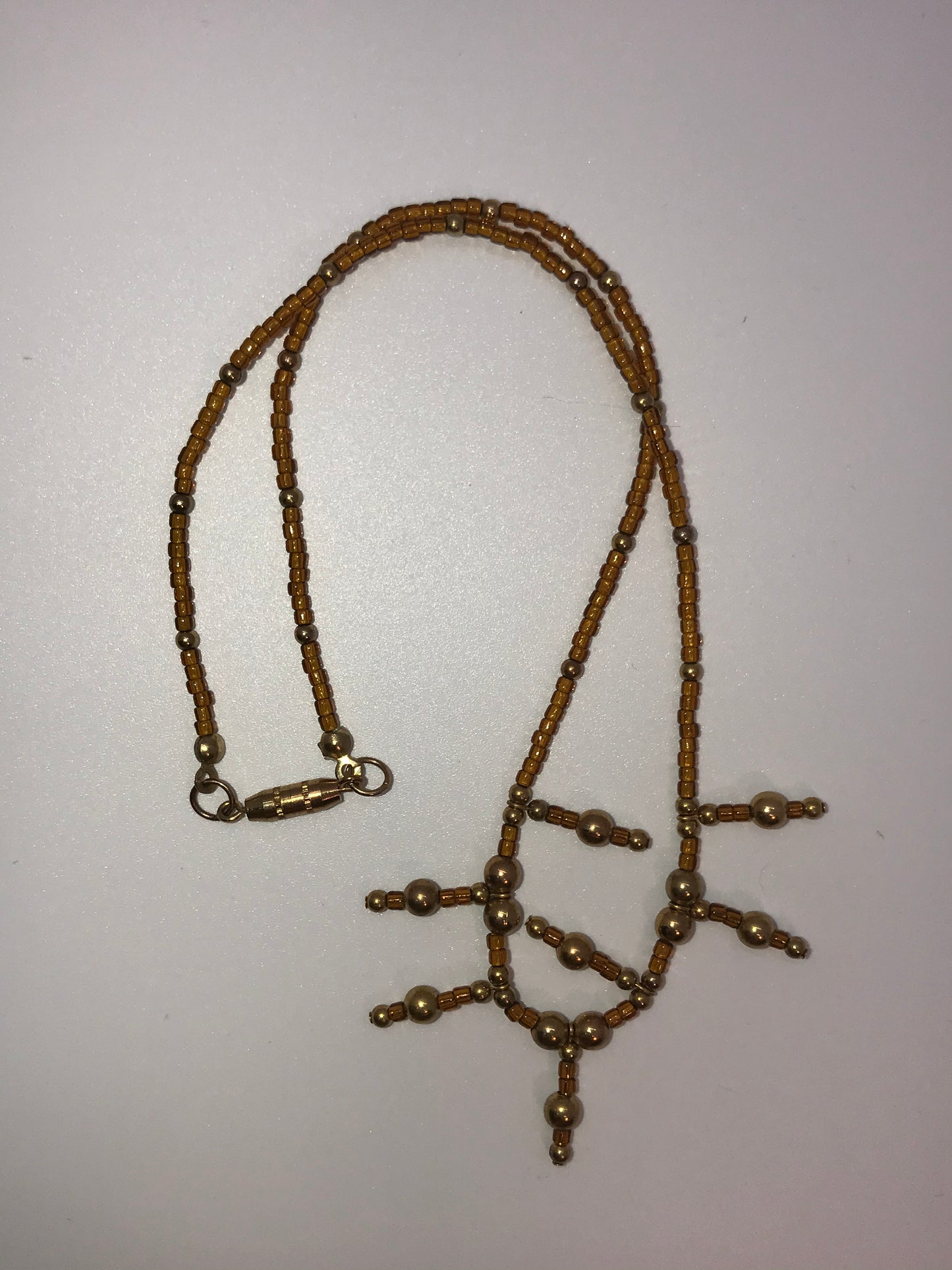 15" Bronze and Gold Seed Bead Necklace