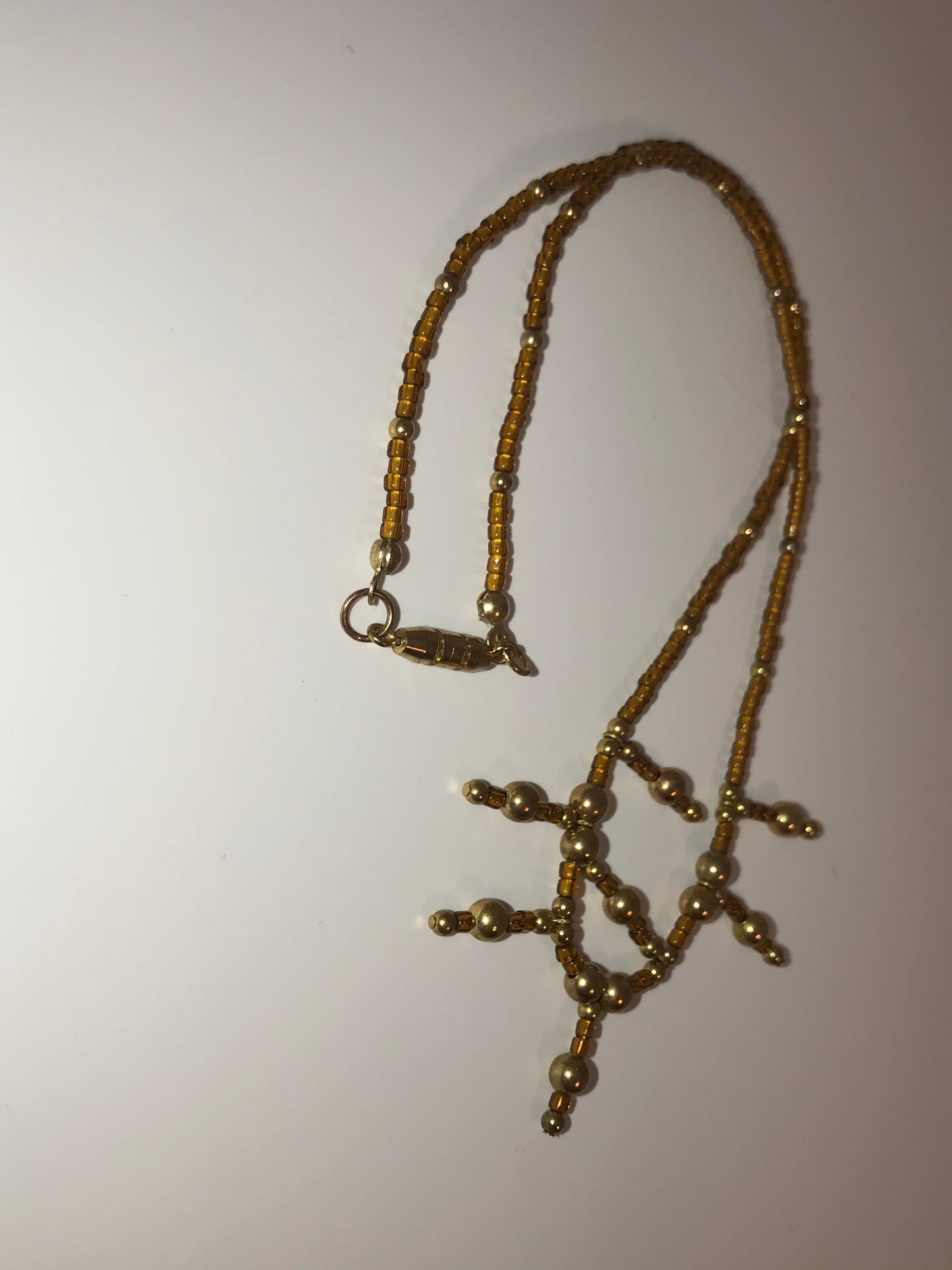15" Bronze and Gold Seed Bead Necklace