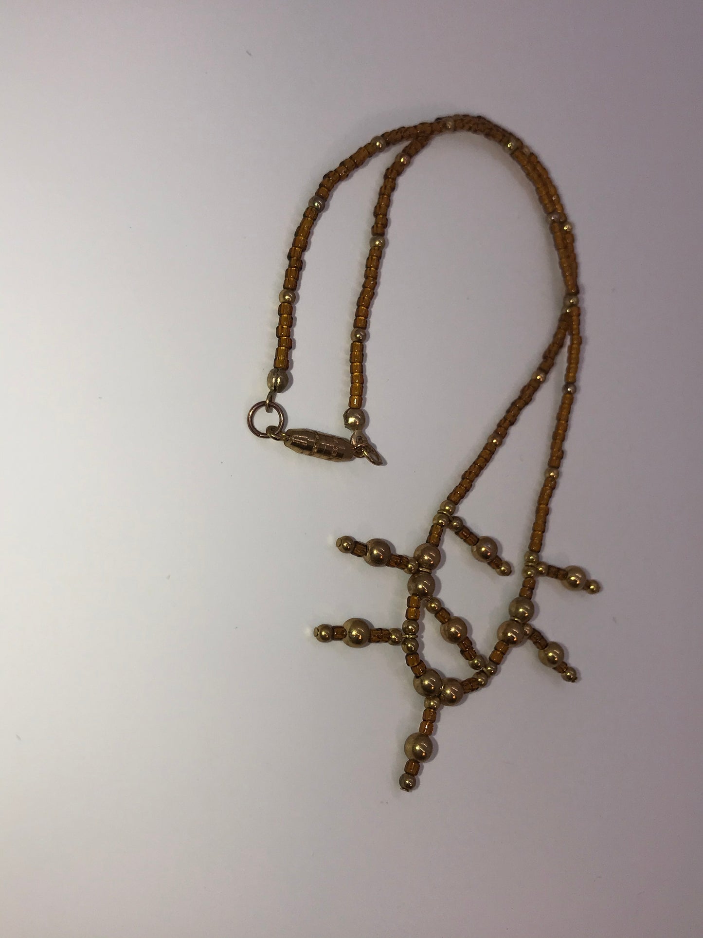 15" Bronze and Gold Seed Bead Necklace