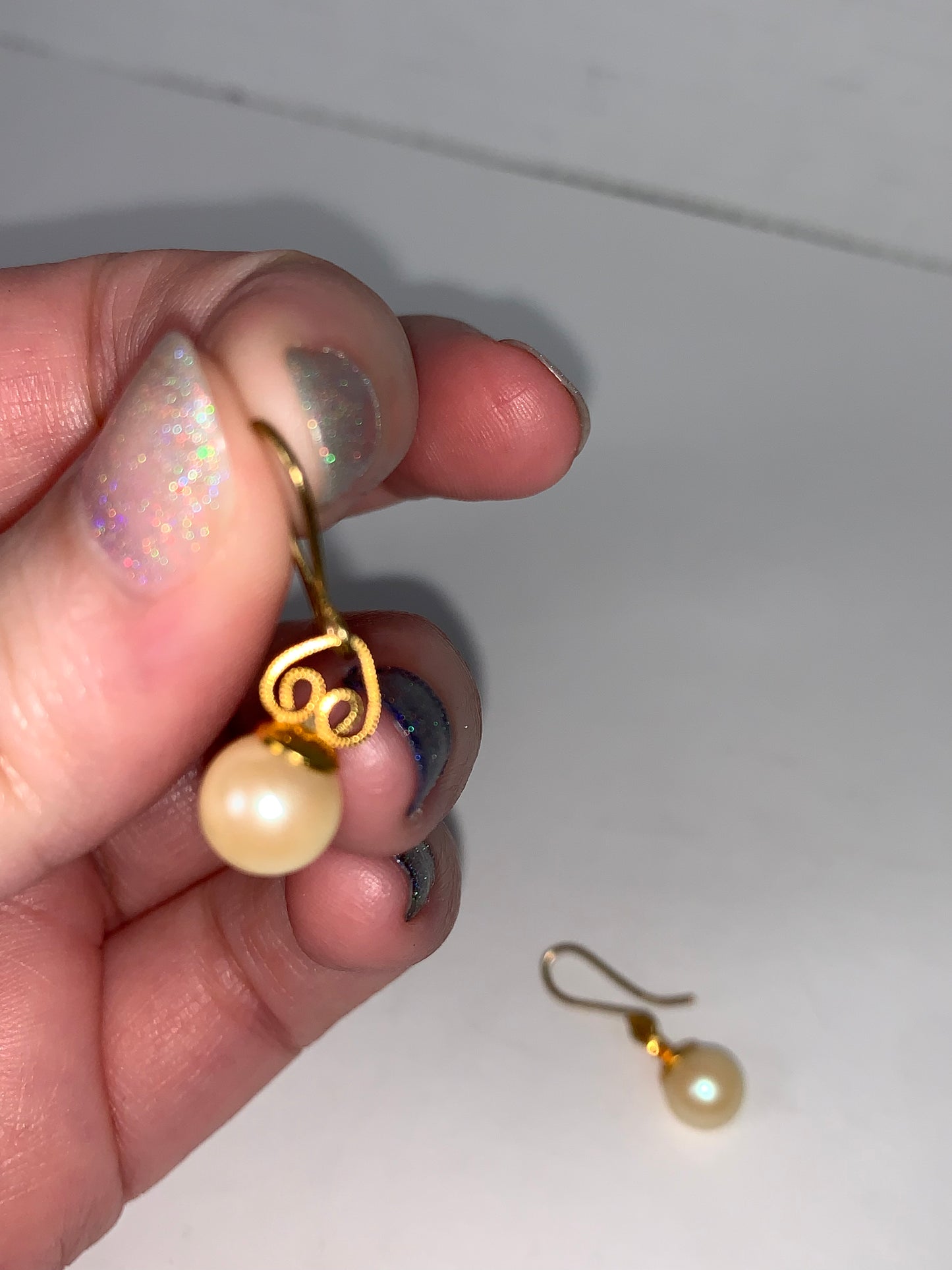 15" Pearl and Gold beaded Necklace and Earrings Set