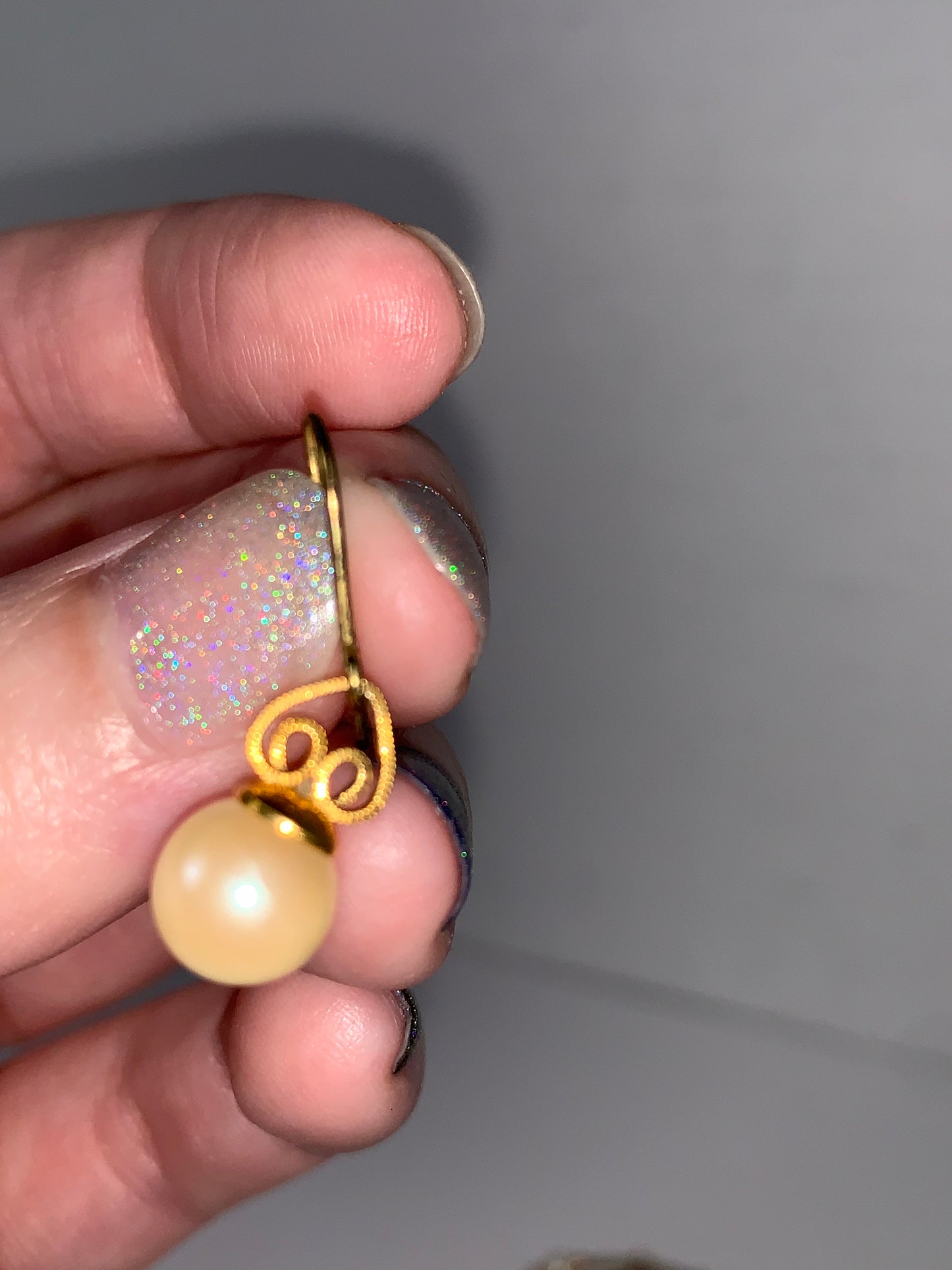 15" Pearl and Gold beaded Necklace and Earrings Set