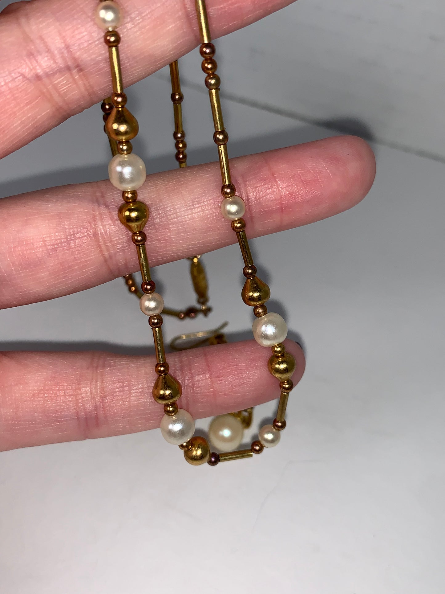 15" Pearl and Gold beaded Necklace and Earrings Set