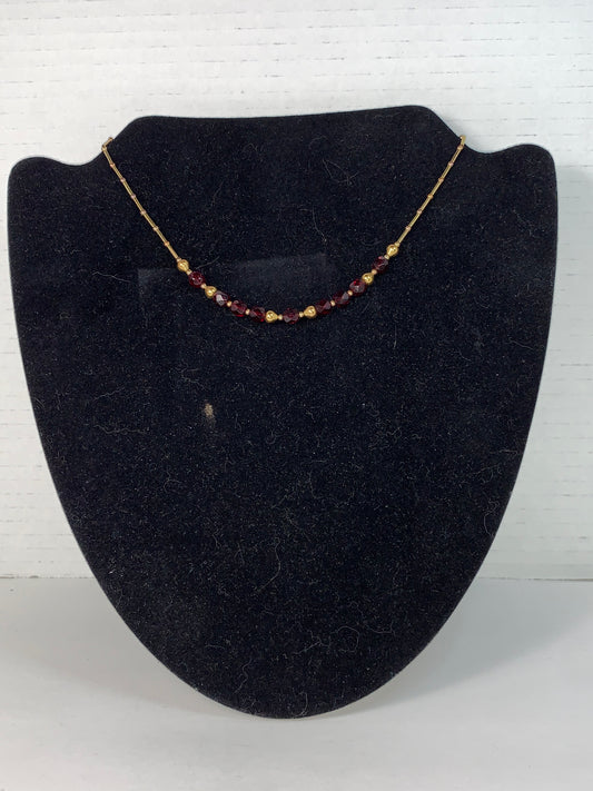 15" Red and Gold Handmade Beaded Necklace