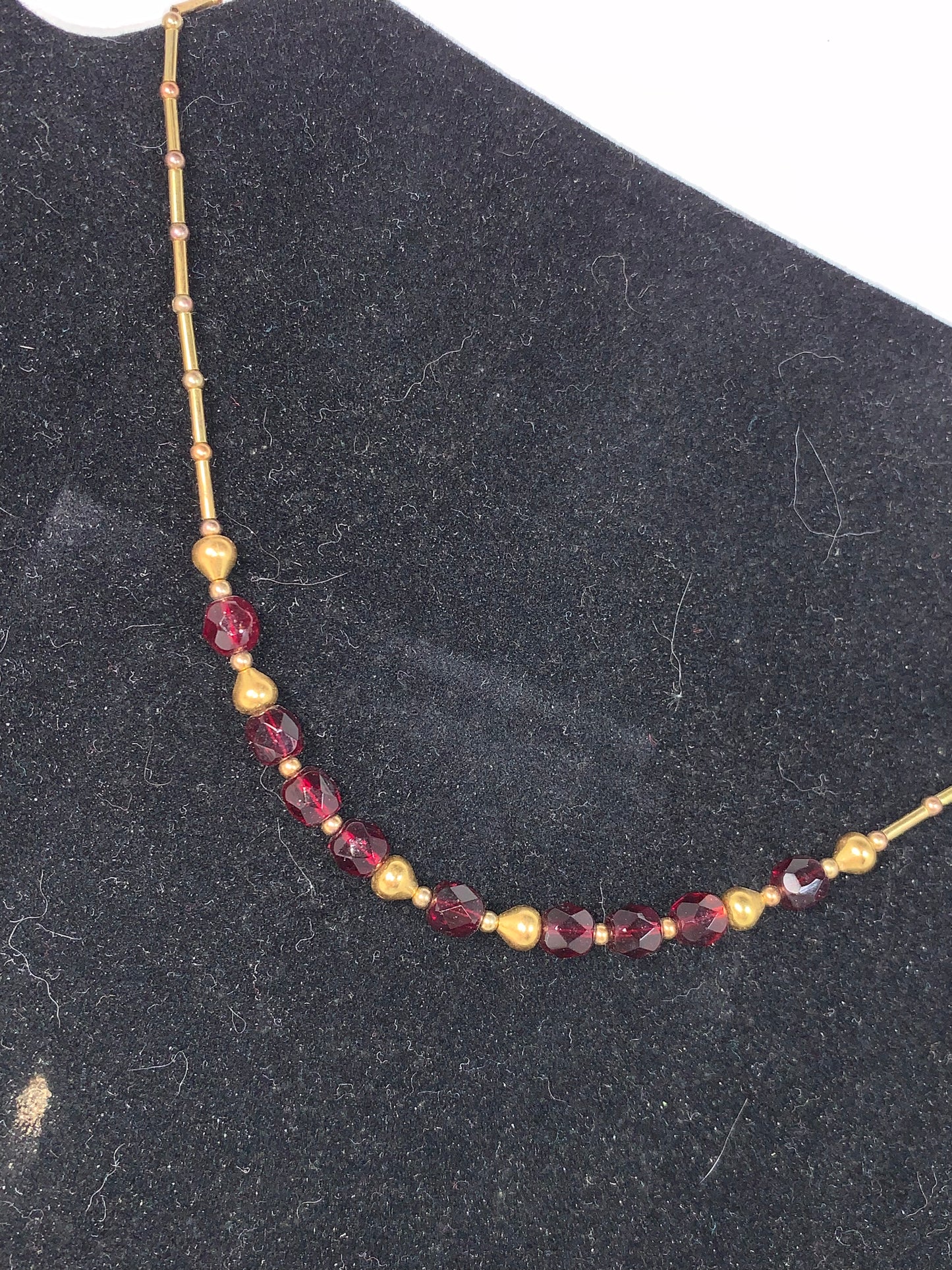 15" Red and Gold Handmade Beaded Necklace
