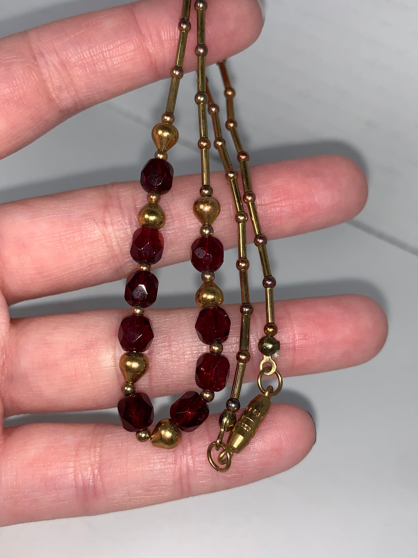 15" Red and Gold Handmade Beaded Necklace