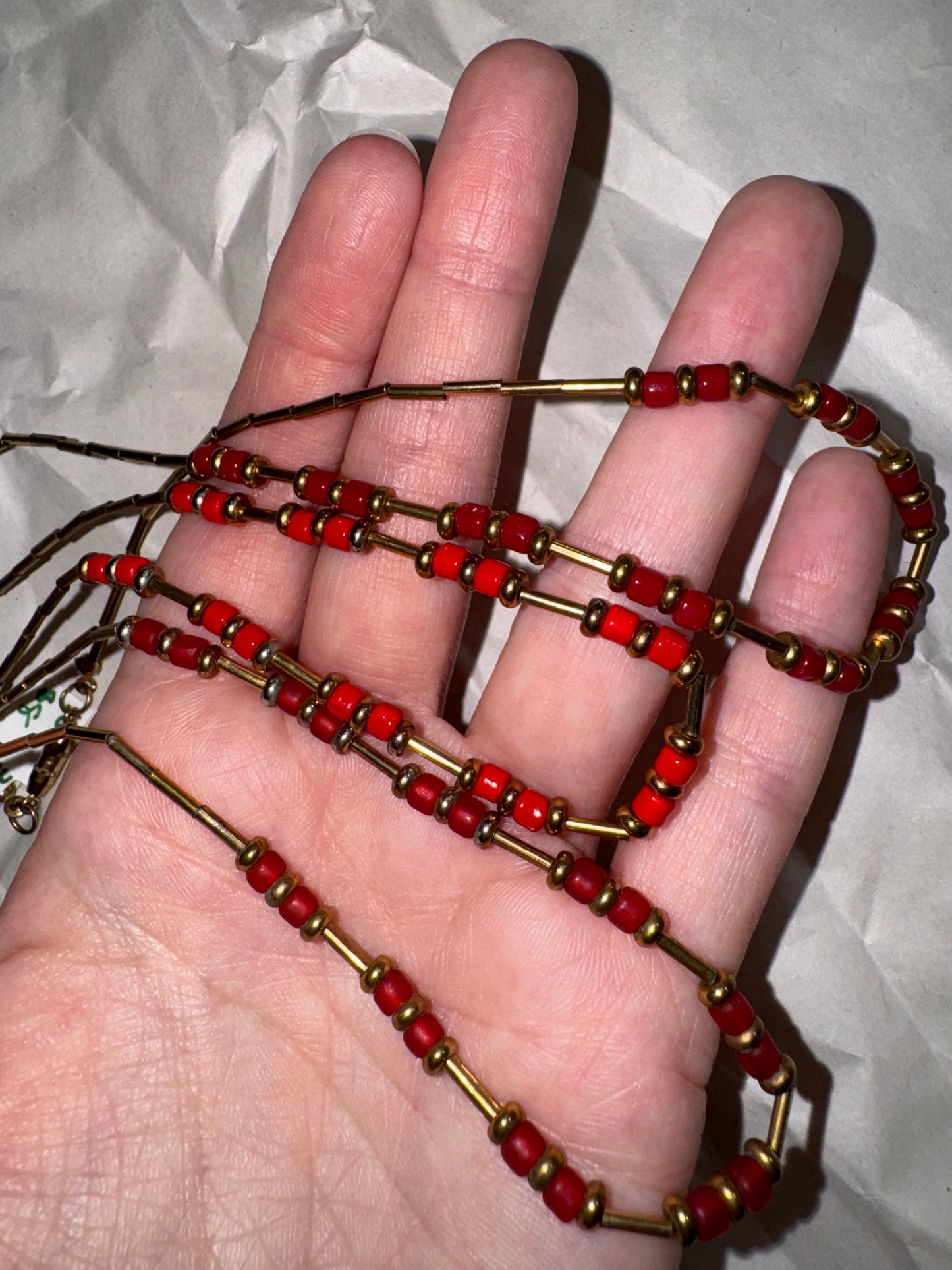 15" Matte Orange Red and Gold Beaded Necklace