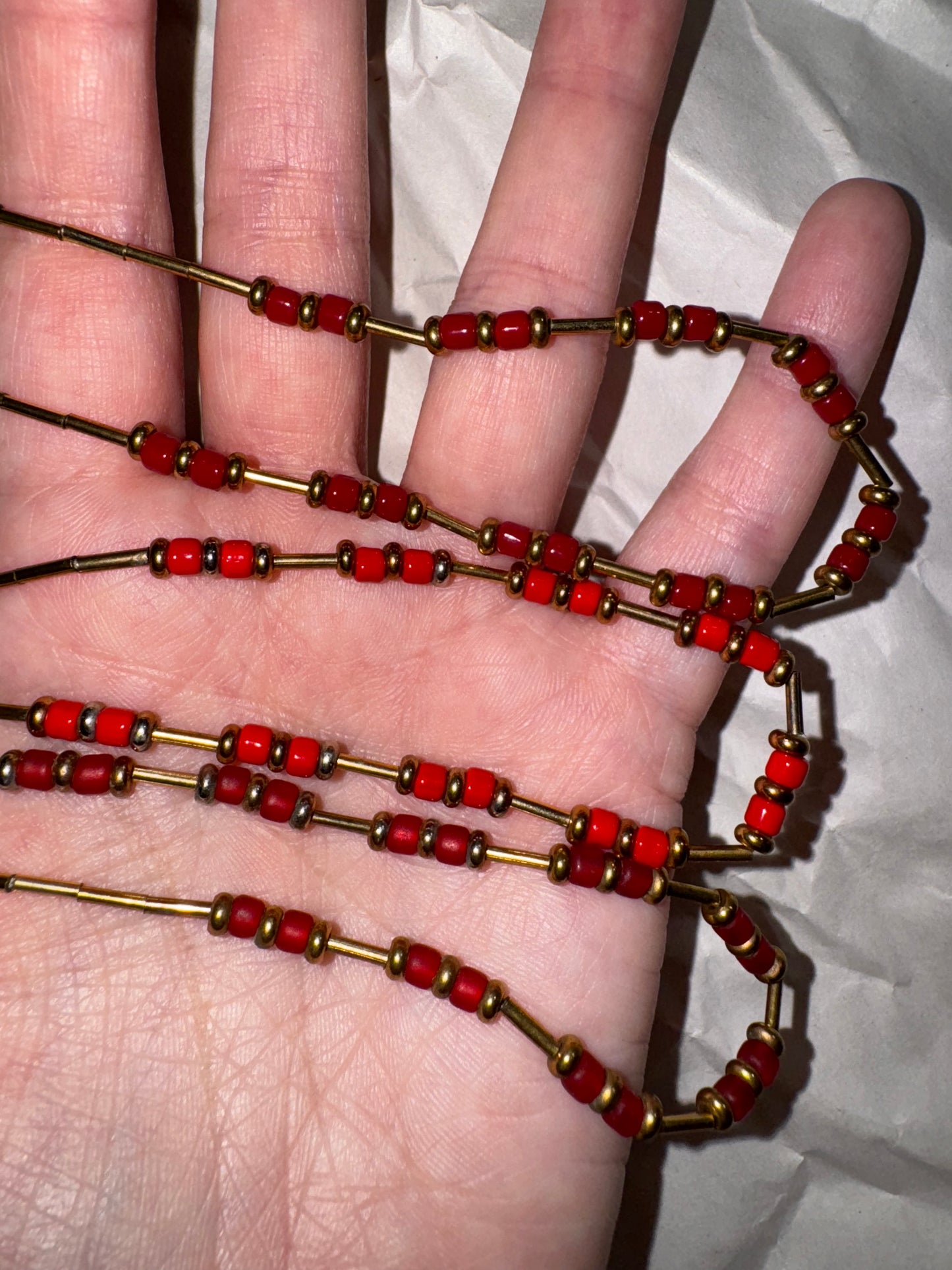 15" Matte Orange Red and Gold Beaded Necklace