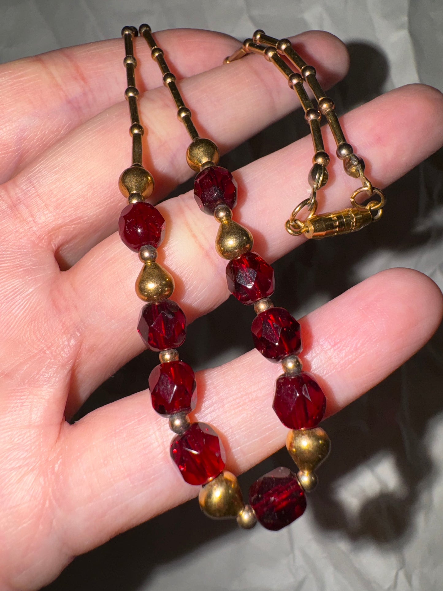 15" Red and Gold Handmade Beaded Necklace
