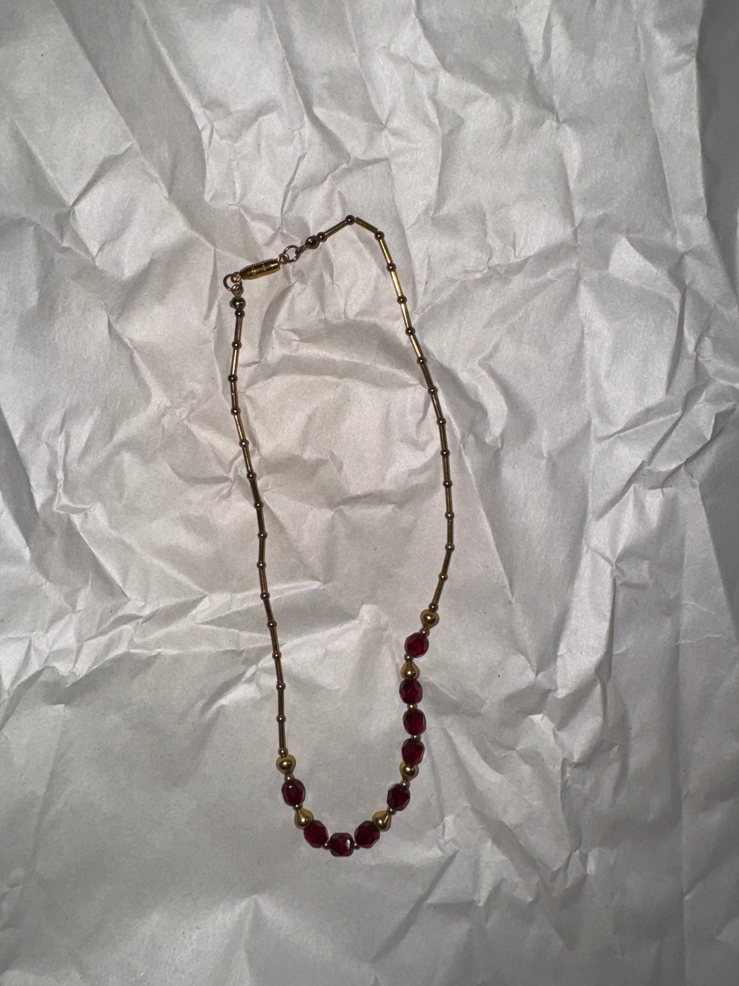 15" Red and Gold Handmade Beaded Necklace