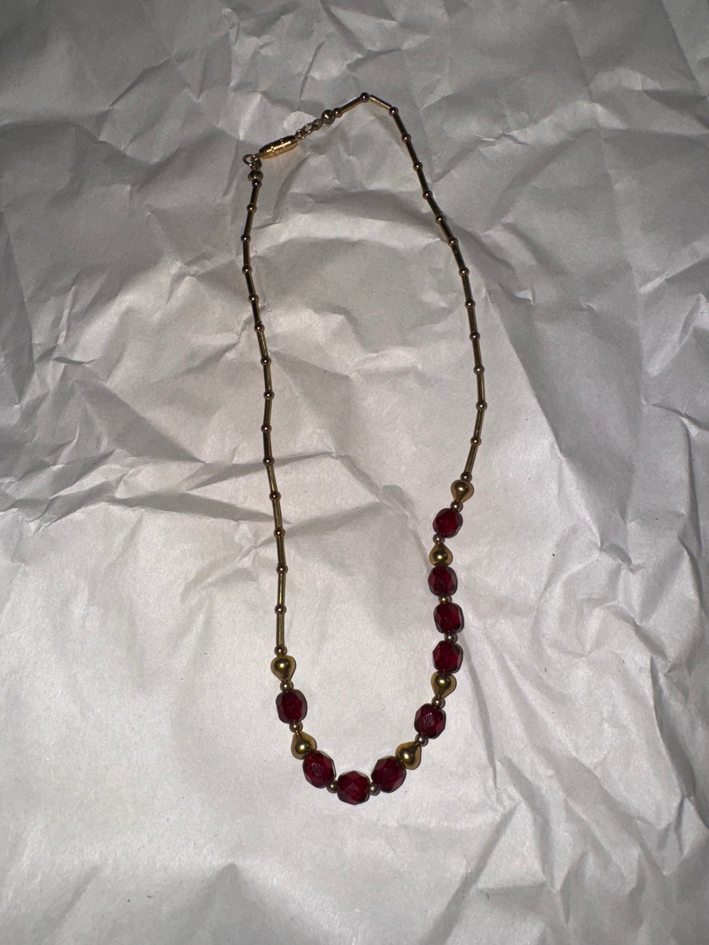 15" Red and Gold Handmade Beaded Necklace
