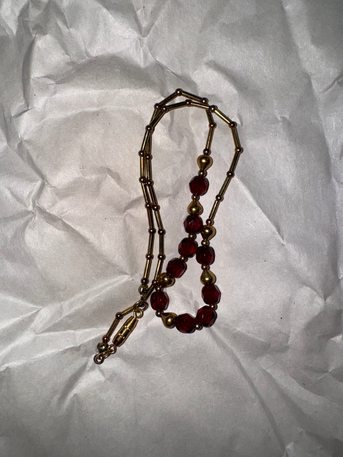 15" Red and Gold Handmade Beaded Necklace