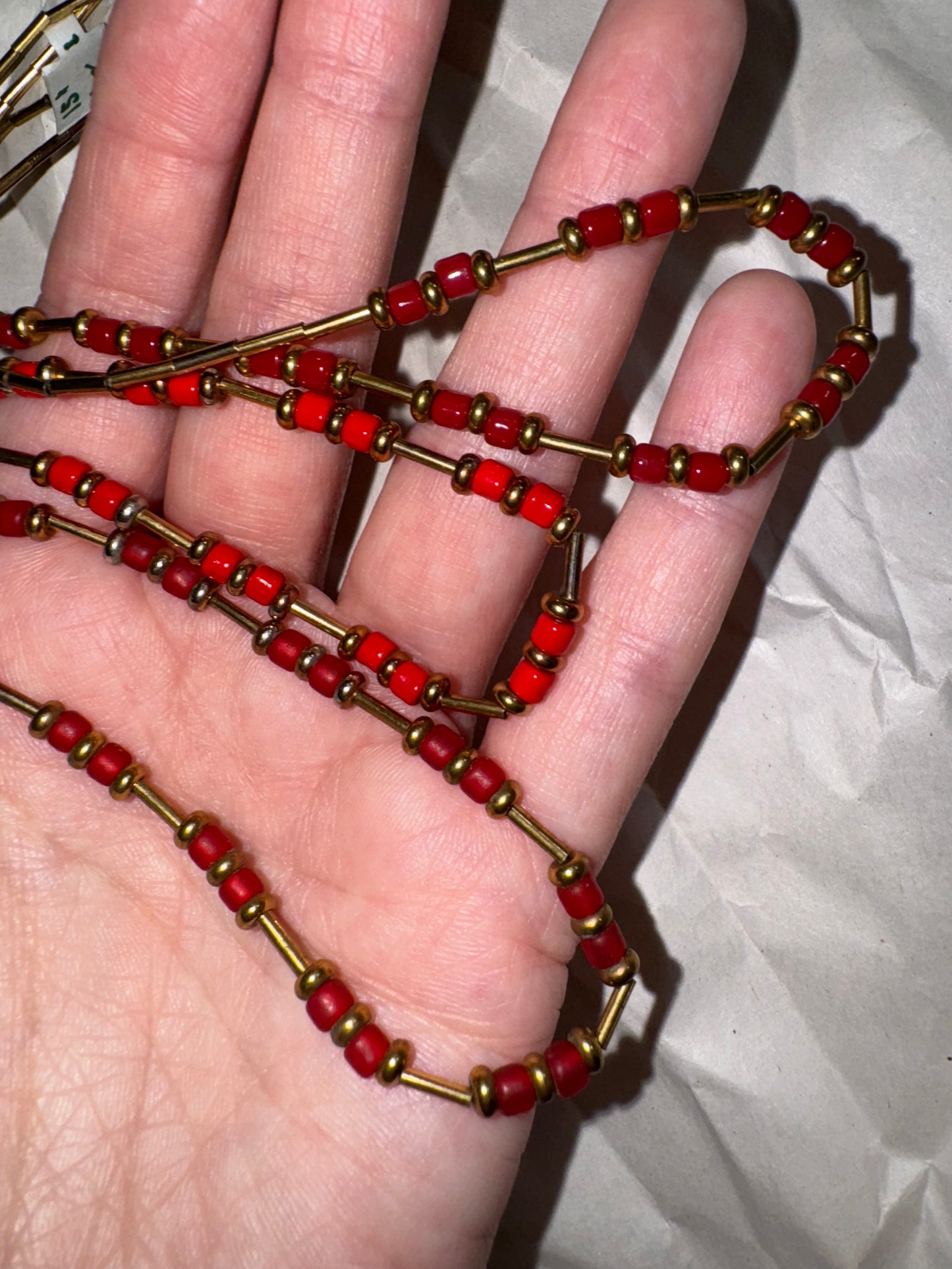 15" Shiny Orange Red and Gold Beaded Necklace