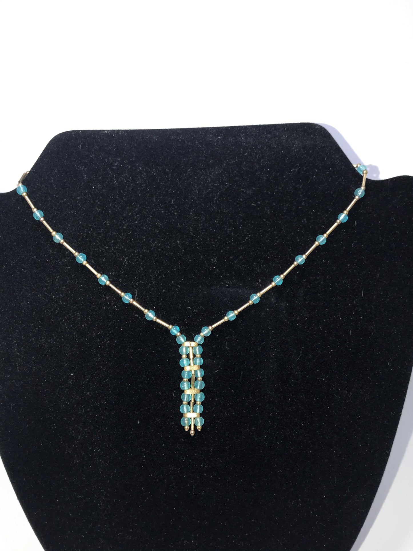 15 1/2" Blue Aquamarine and Gold Handmade Necklace