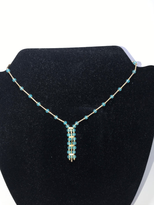 15 1/2" Blue Aquamarine and Gold Handmade Necklace