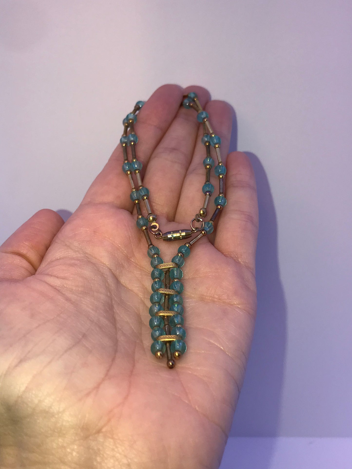 15 1/2" Blue Aquamarine and Gold Handmade Necklace