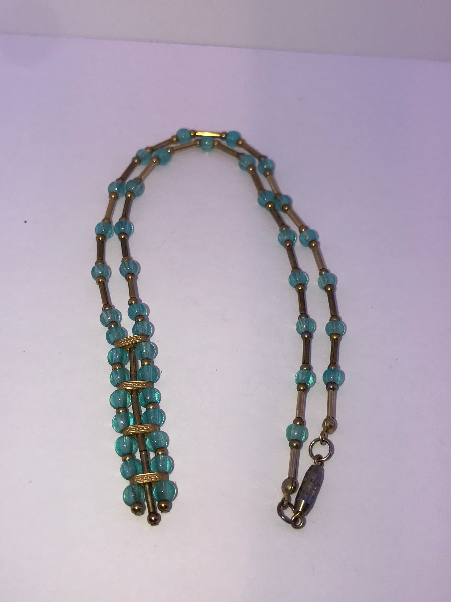 15 1/2" Blue Aquamarine and Gold Handmade Necklace