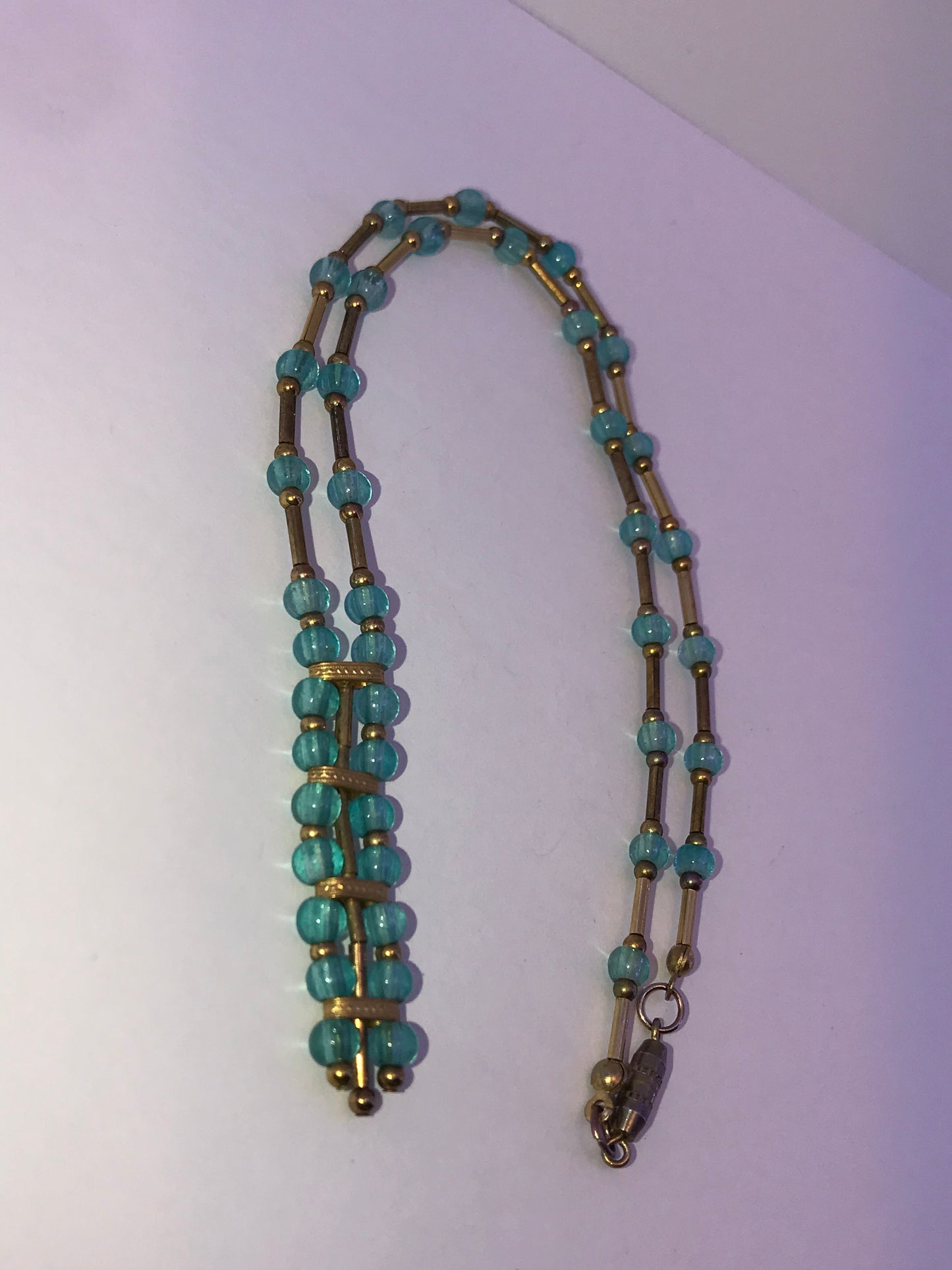 15 1/2" Blue Aquamarine and Gold Handmade Necklace