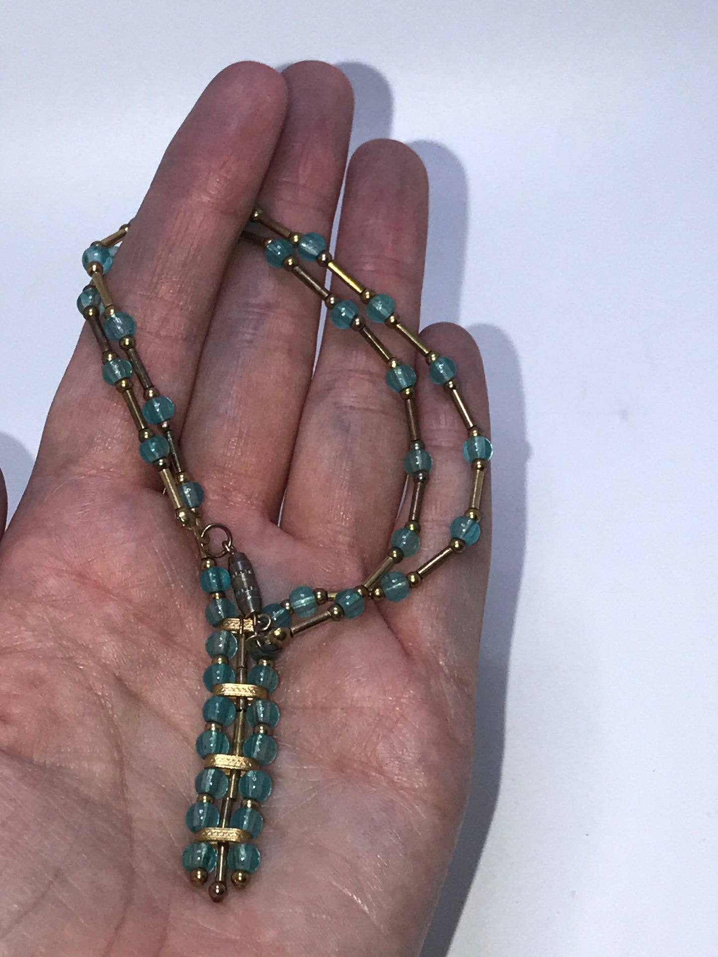 15 1/2" Blue Aquamarine and Gold Handmade Necklace