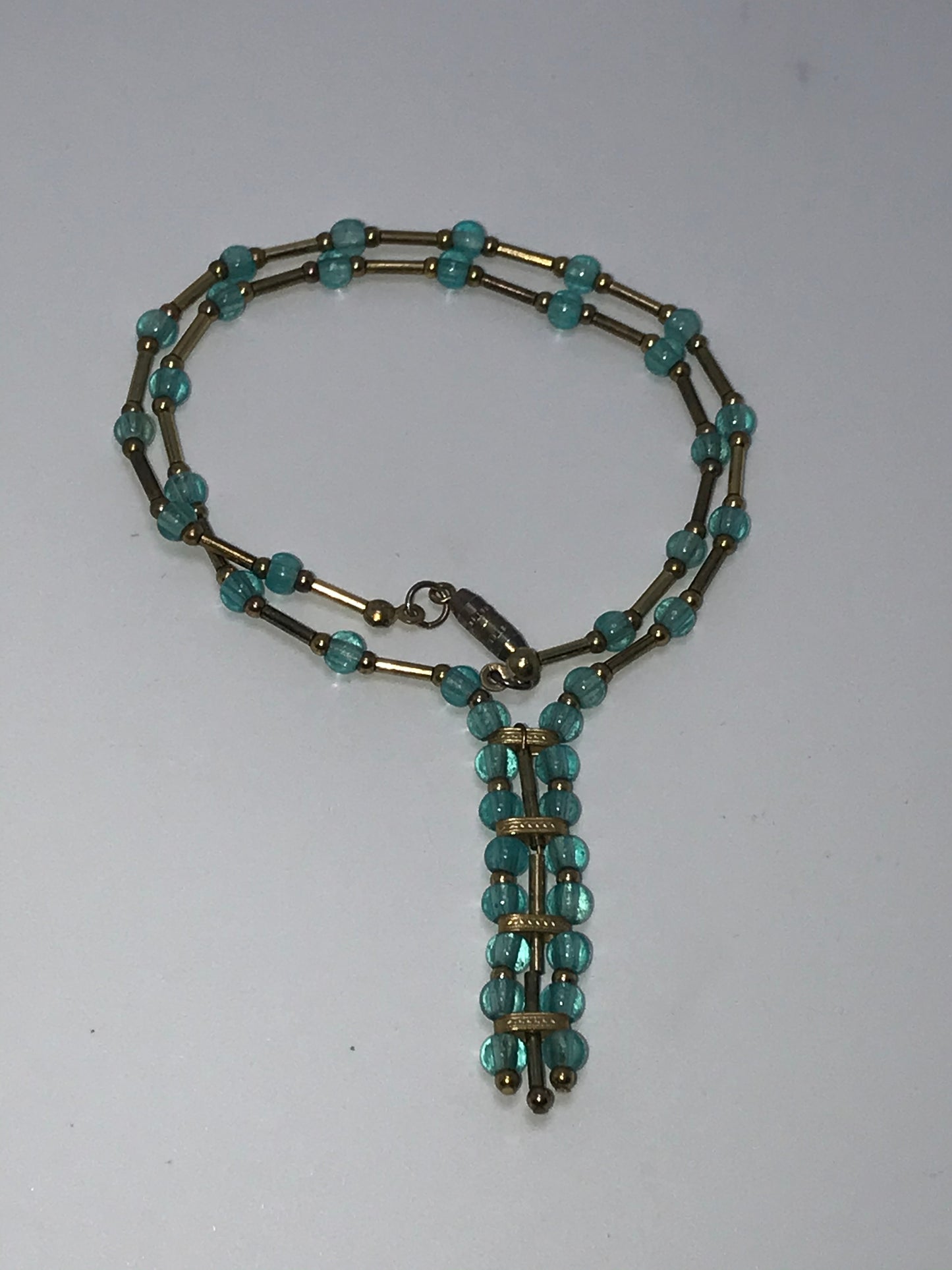 15 1/2" Blue Aquamarine and Gold Handmade Necklace