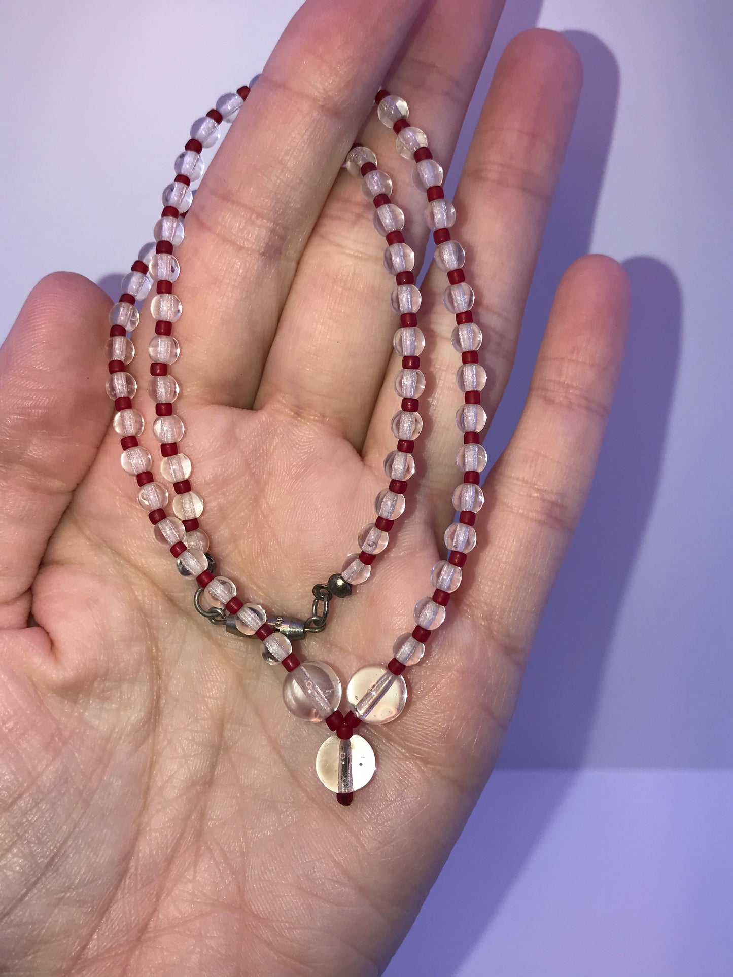 15 1/2" Clear Quartz And Red Seed Beads Necklace