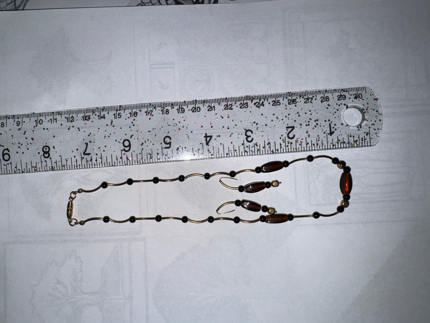 15 1/2" Beaded Gold, Black and Bronze Necklace and Earring Set