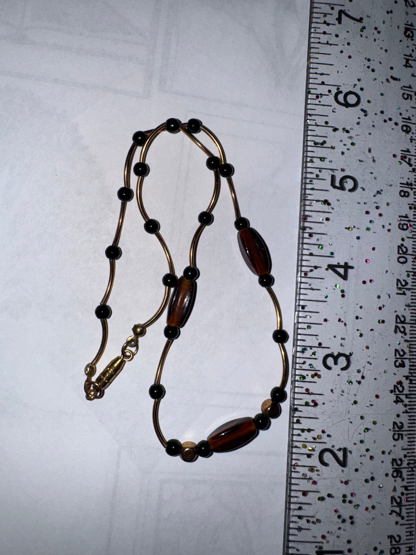 15 1/2" Beaded Gold, Black and Bronze Necklace and Earring Set