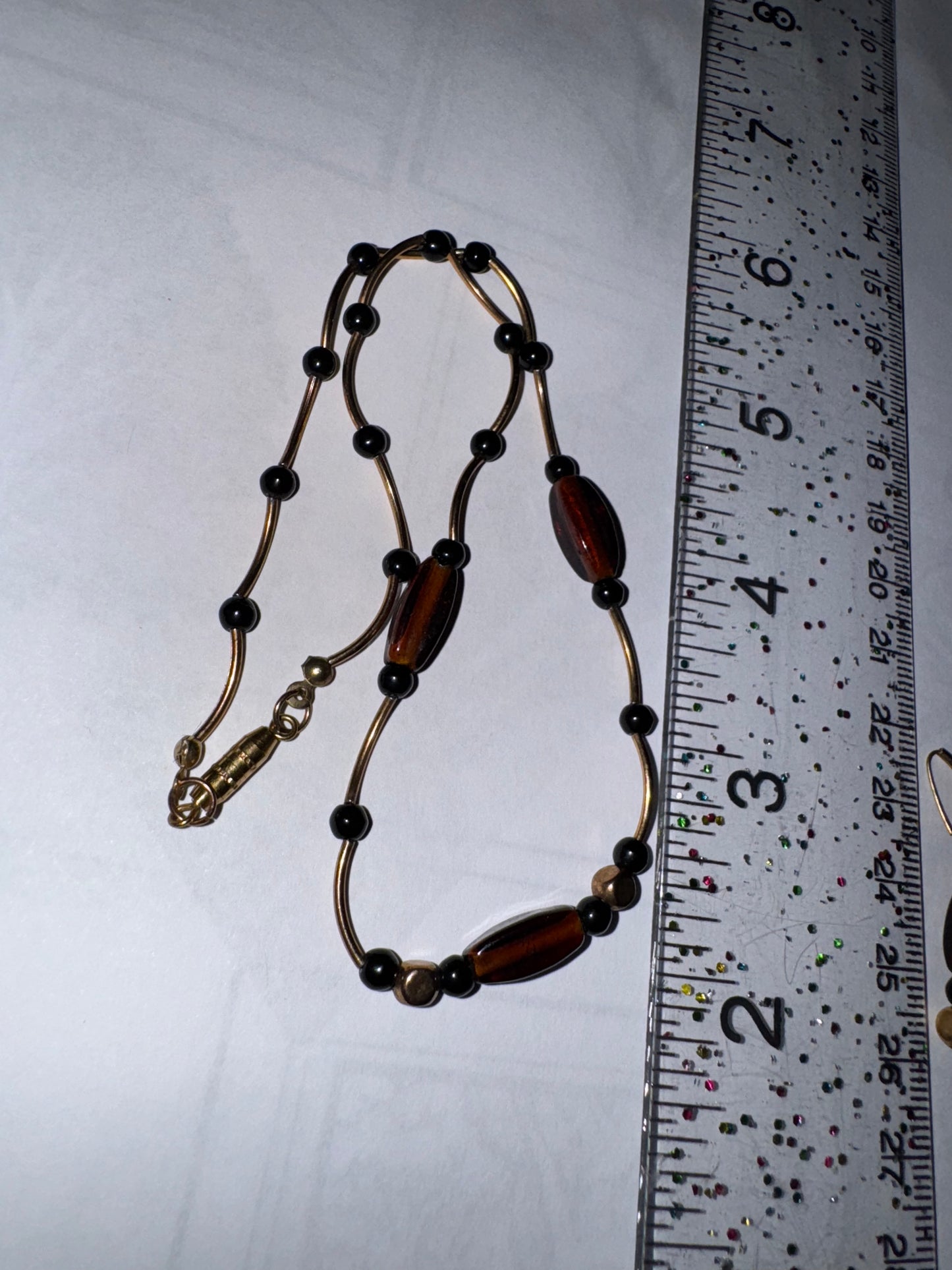 15 1/2" Beaded Gold, Black and Bronze Necklace and Earring Set